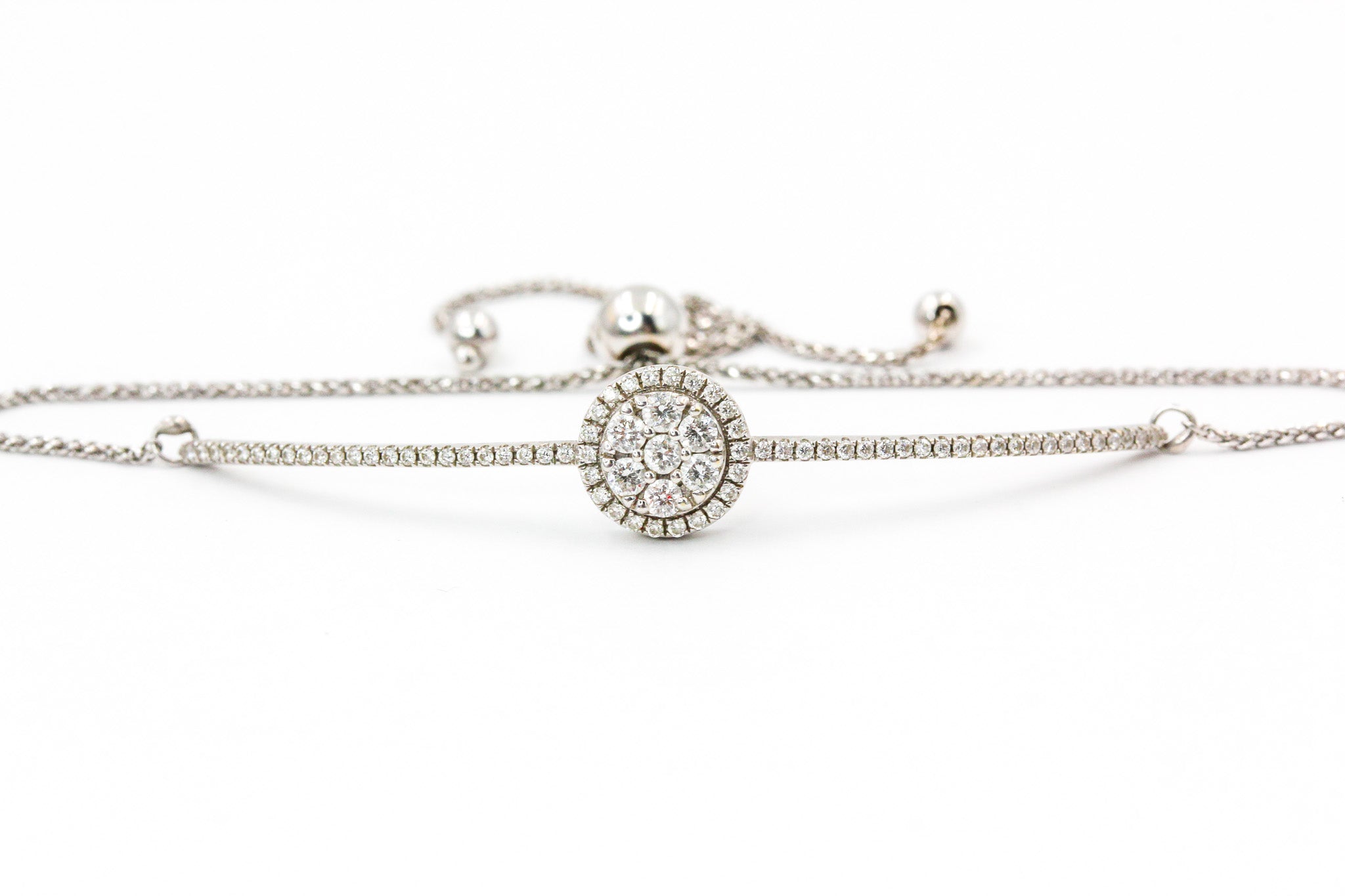 Diamond Cluster Bolo Bracelet - 14k White Gold - 0.42ctw