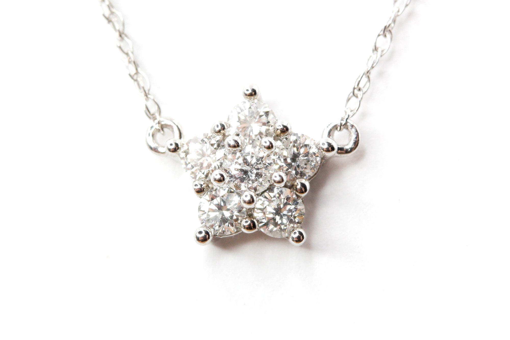 Diamond Cluster Star Necklace - 10k White Gold - 0.25ctw