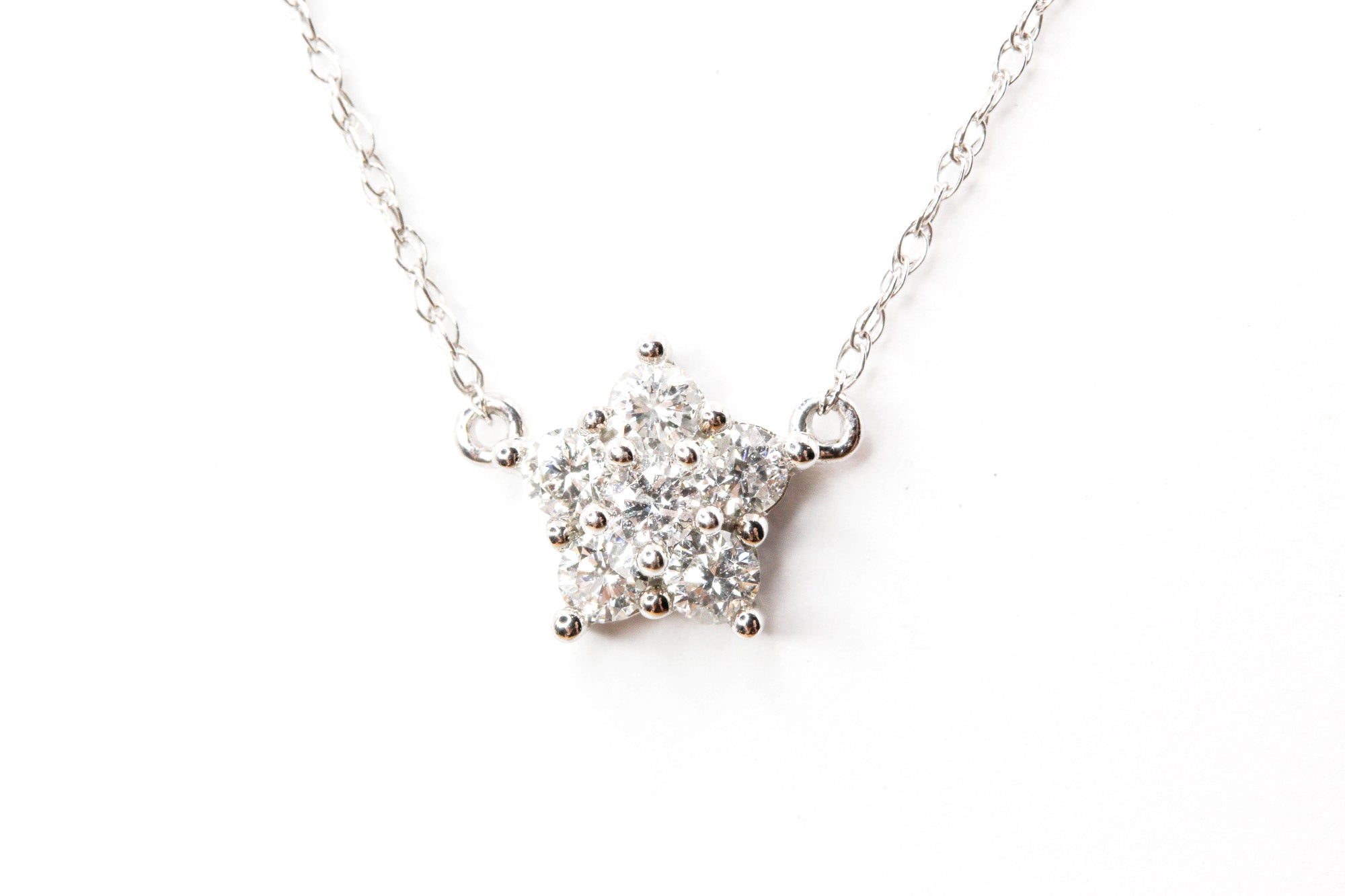 Diamond Cluster Star Necklace - 10k White Gold - 0.25ctw