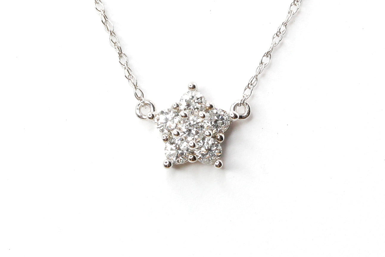 Diamond Cluster Star Necklace - 10k White Gold - 0.25ctw