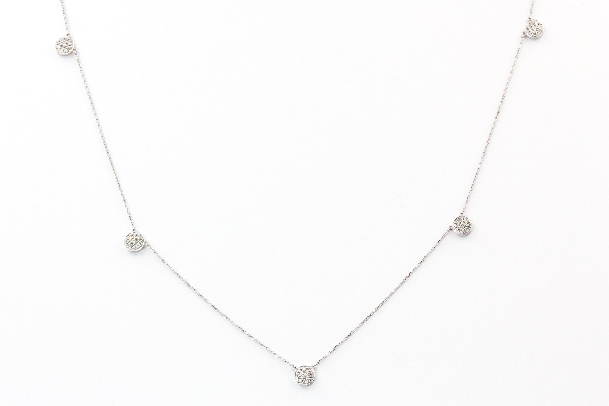 Diamond Cluster Station Necklace - 14k White Gold - 0.22ctw