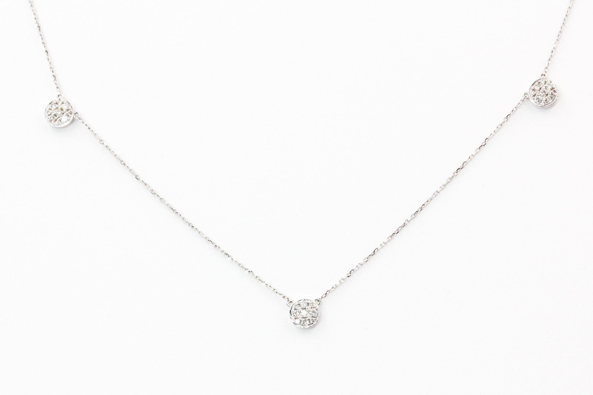 Diamond Cluster Station Necklace - 14k White Gold - 0.22ctw