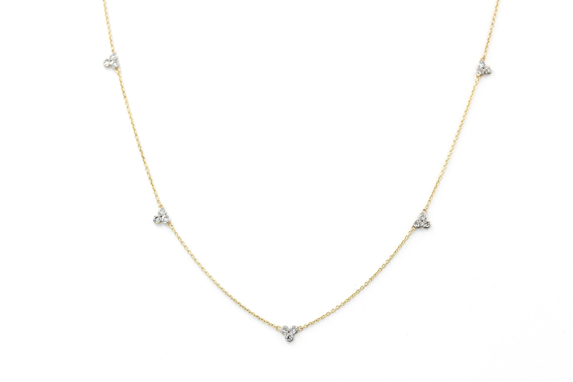 Diamond Cluster Station Necklace - 14k Yellow Gold - 0.31ctw