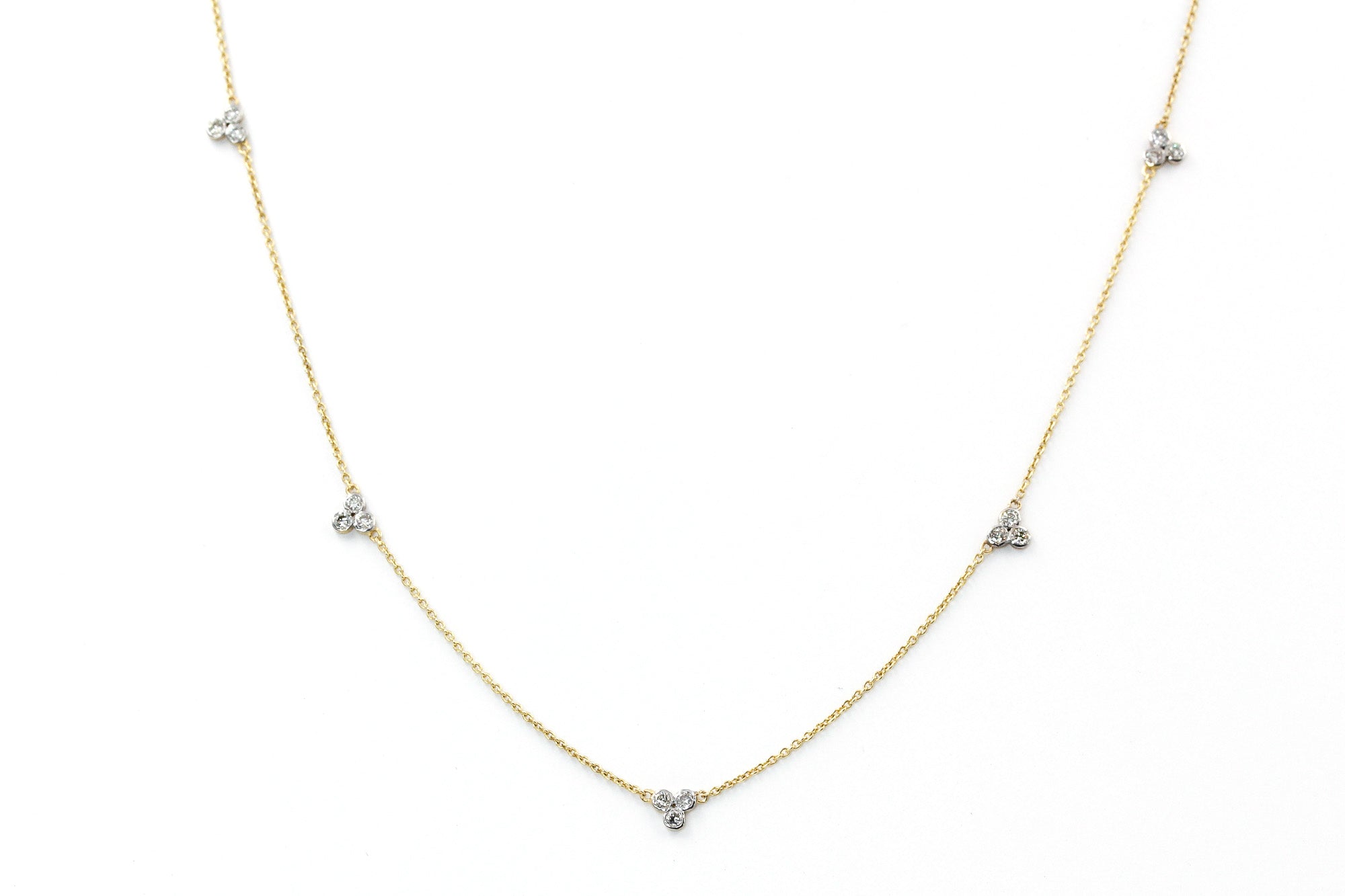 Diamond Cluster Station Necklace - 14k Yellow Gold - 0.31ctw
