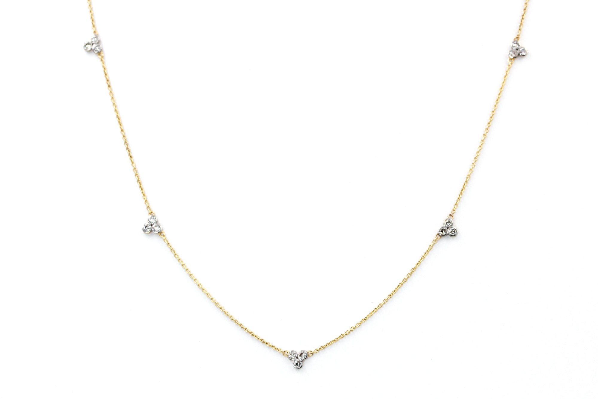 Diamond Cluster Station Necklace - 14k Yellow Gold - 0.31ctw