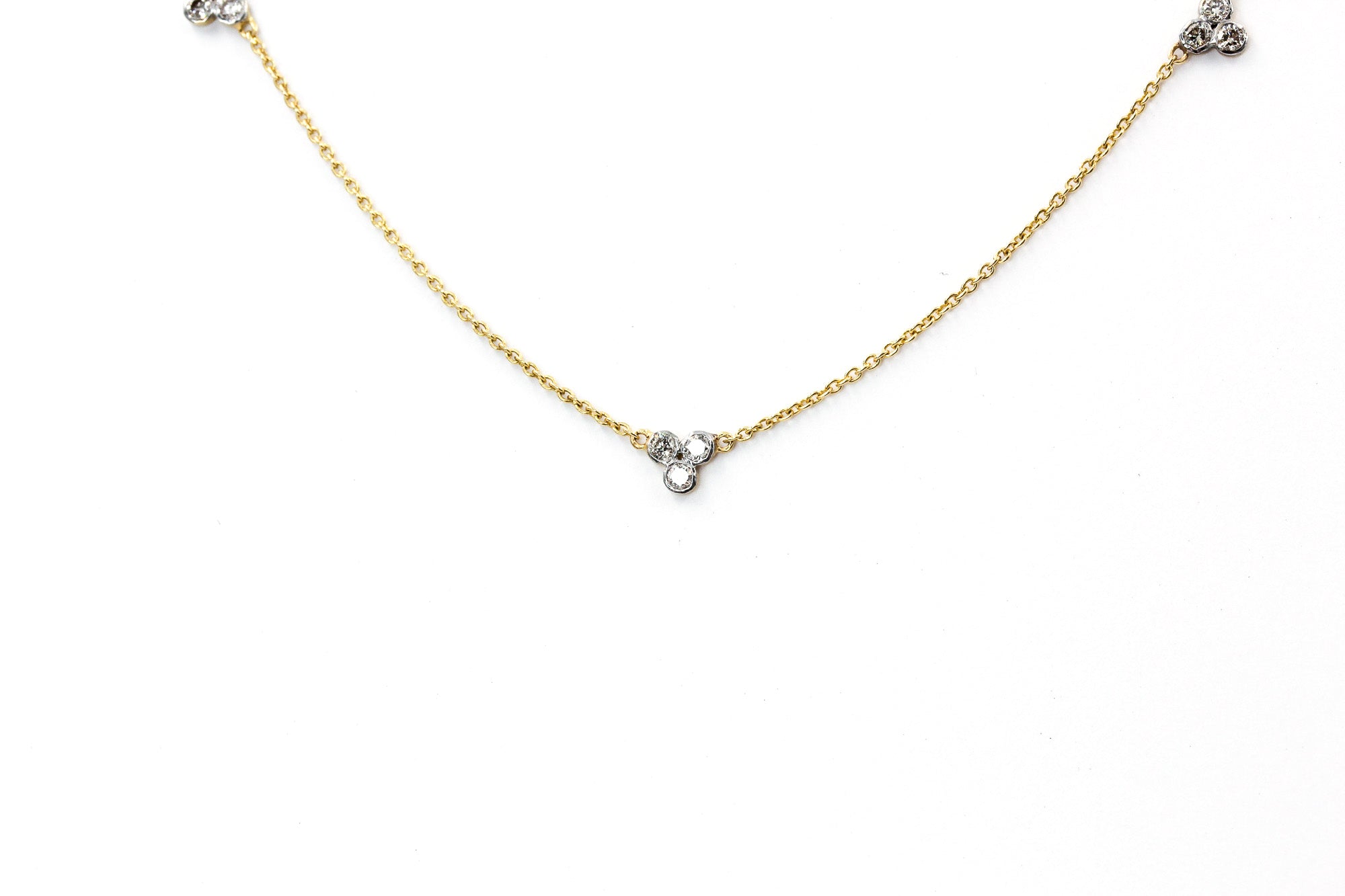 Diamond Cluster Station Necklace - 14k Yellow Gold - 0.31ctw