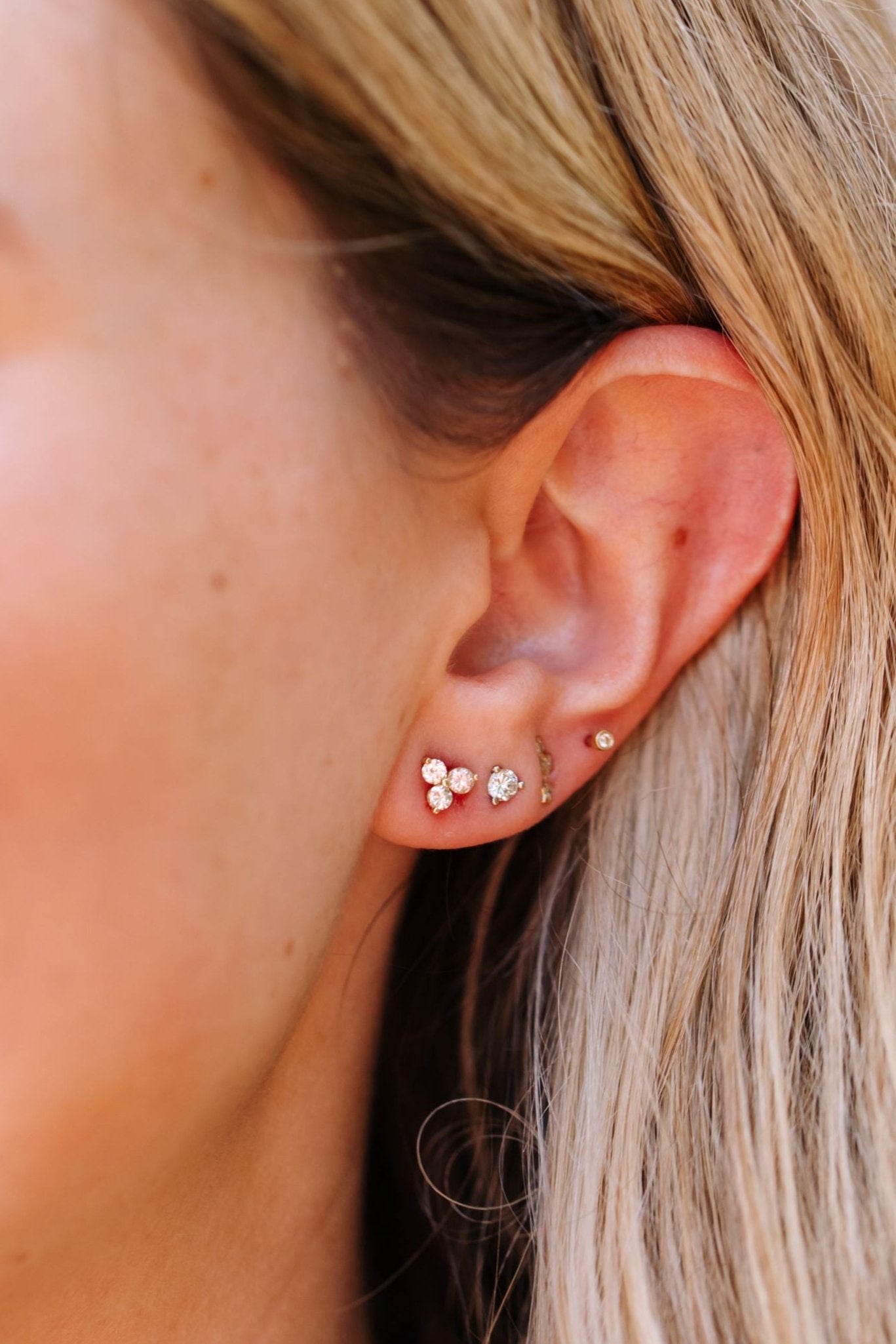 Diamond Cluster Stud Earrings - 14k Yellow Gold - 0.42ctw