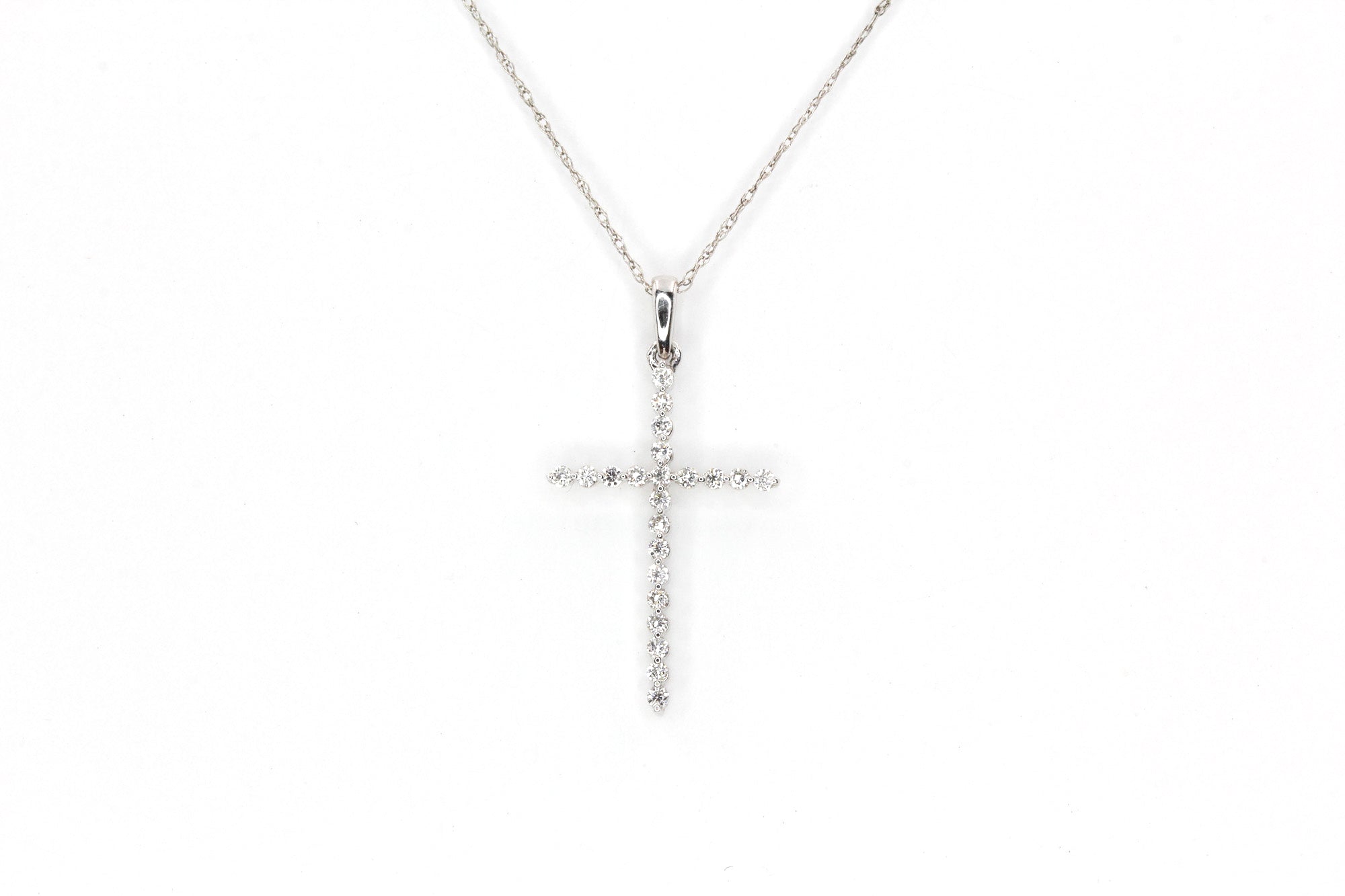 Diamond Cross Pendant Necklace - 14k White Gold - 0.21ctw