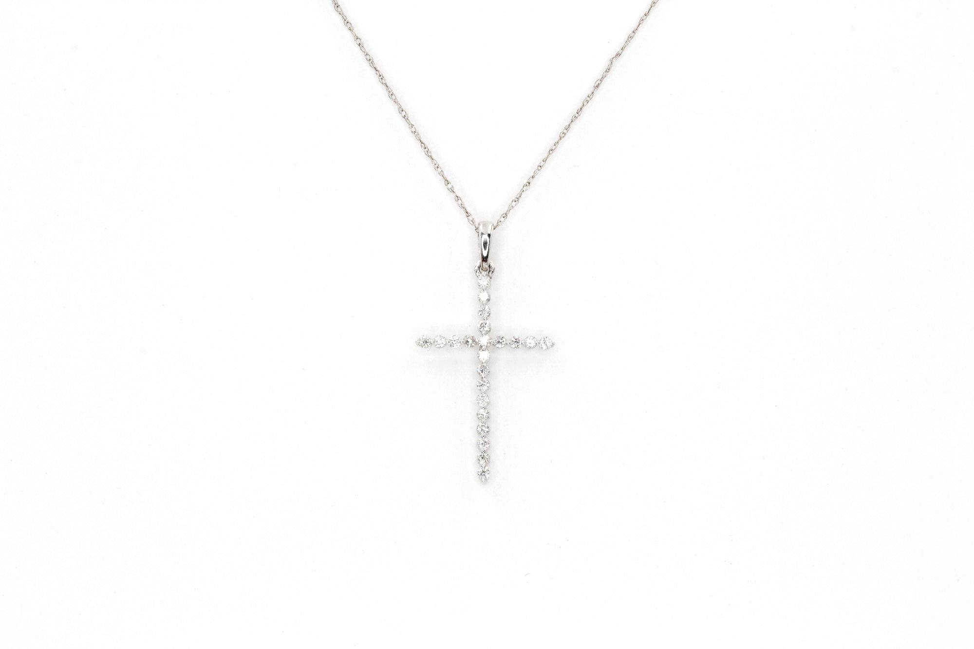 Diamond Cross Pendant Necklace - 14k White Gold - 0.21ctw