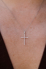 Diamond Cross Pendant Necklace - 14k White Gold - 0.21ctw