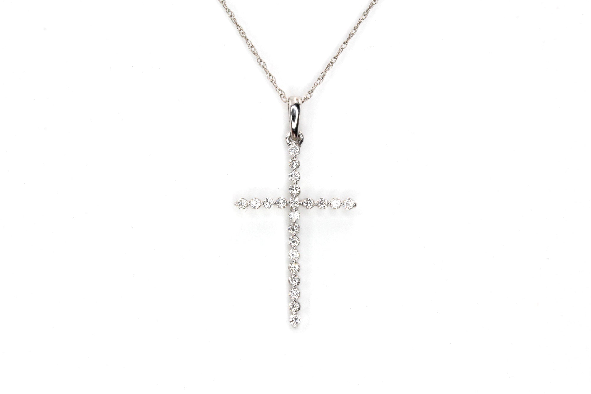 Diamond Cross Pendant Necklace - 14k White Gold - 0.21ctw