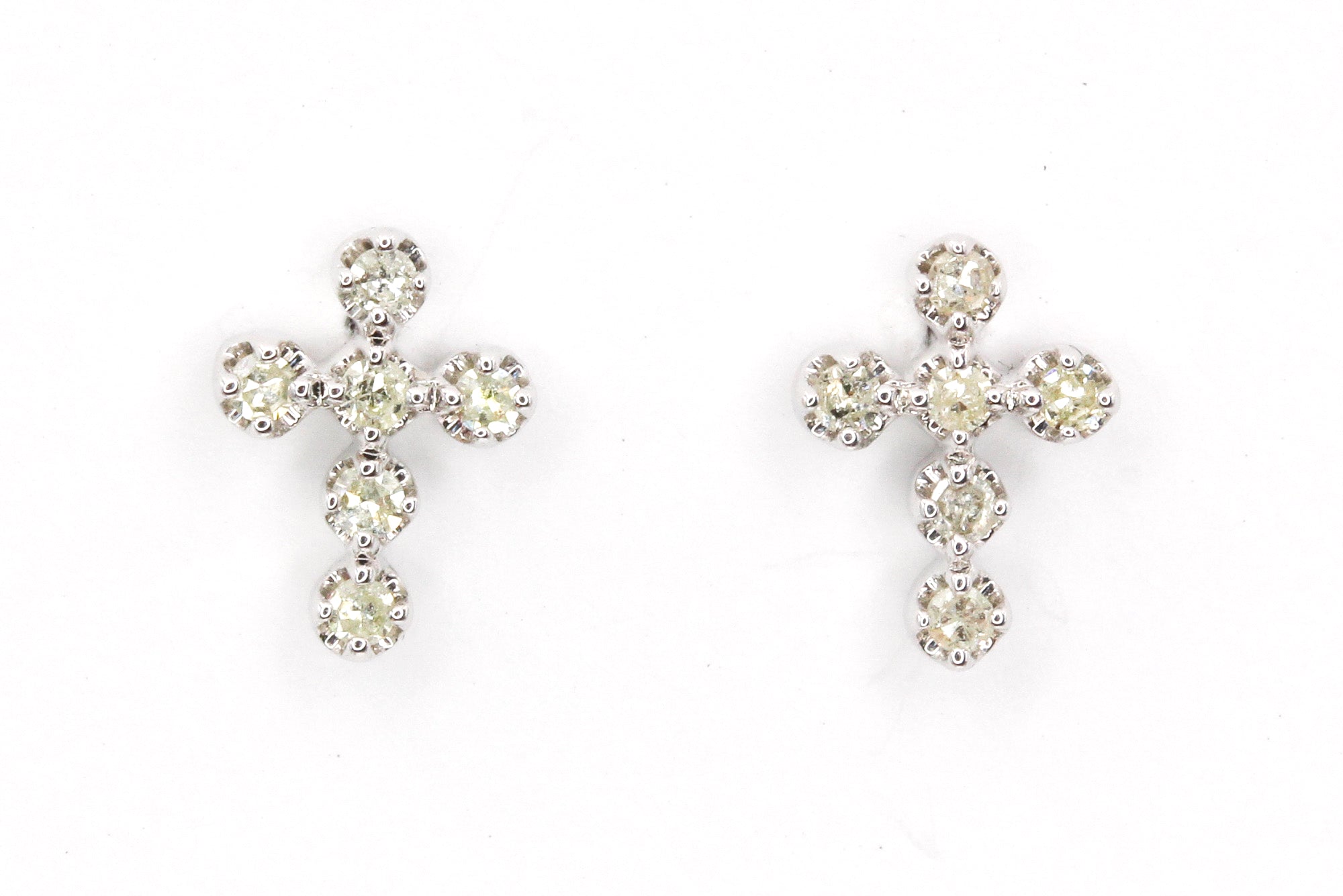 Diamond Cross Stud Earrings - 10k White Gold - 0.18ctw