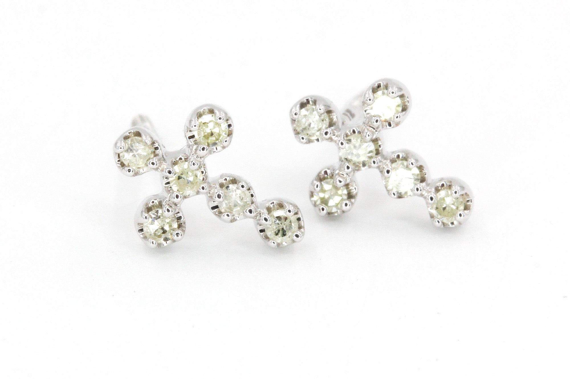 Diamond Cross Stud Earrings - 10k White Gold - 0.18ctw