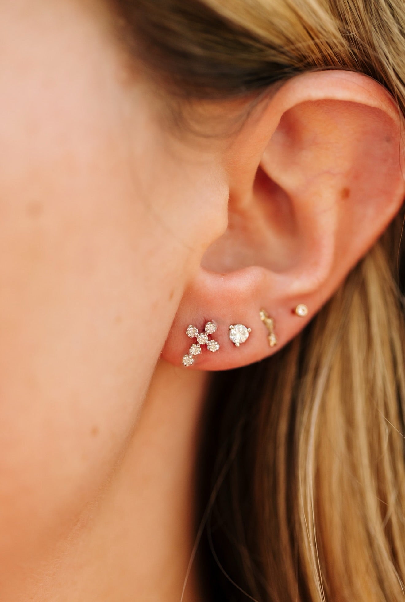 Diamond Cross Stud Earrings - 10k White Gold - 0.18ctw