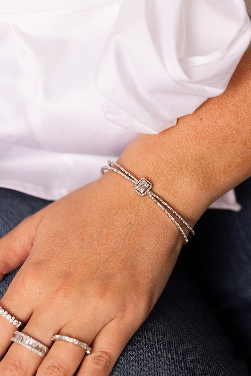 Diamond Cuff Bracelet - 14k White Gold - 1.06ctw