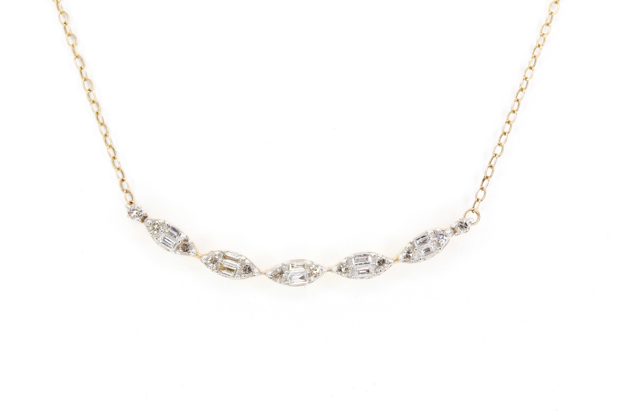 Diamond Curved Bar Necklace -  10k Yellow Gold - 0.20ctw