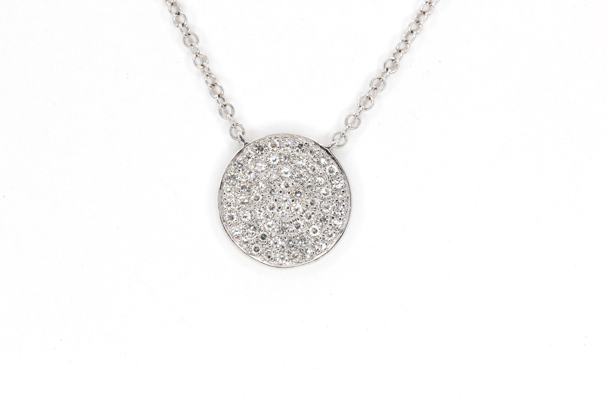 Diamond Disk Necklace -  14k White Gold - 0.15ctw