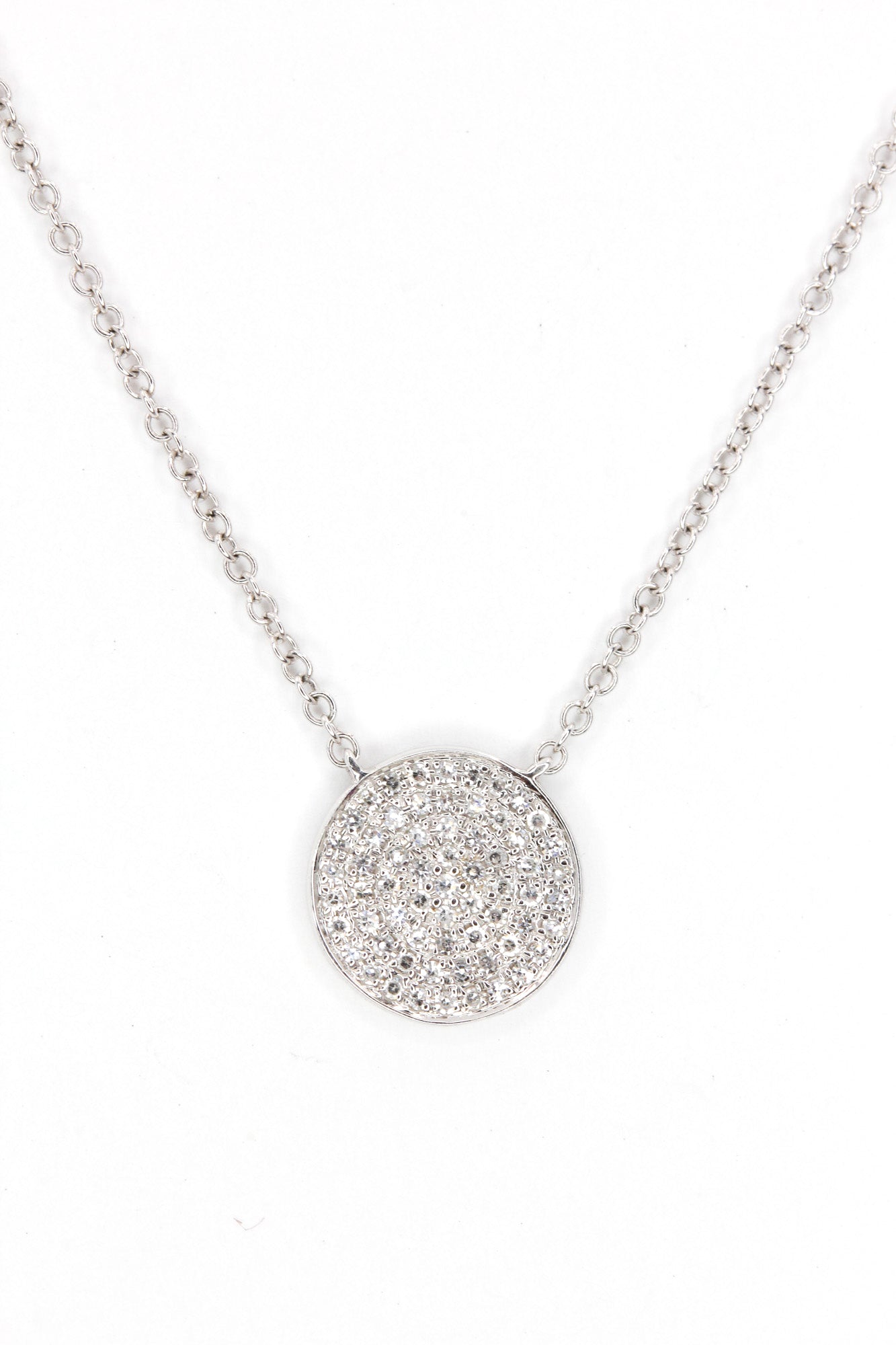 Diamond Disk Necklace -  14k White Gold - 0.15ctw