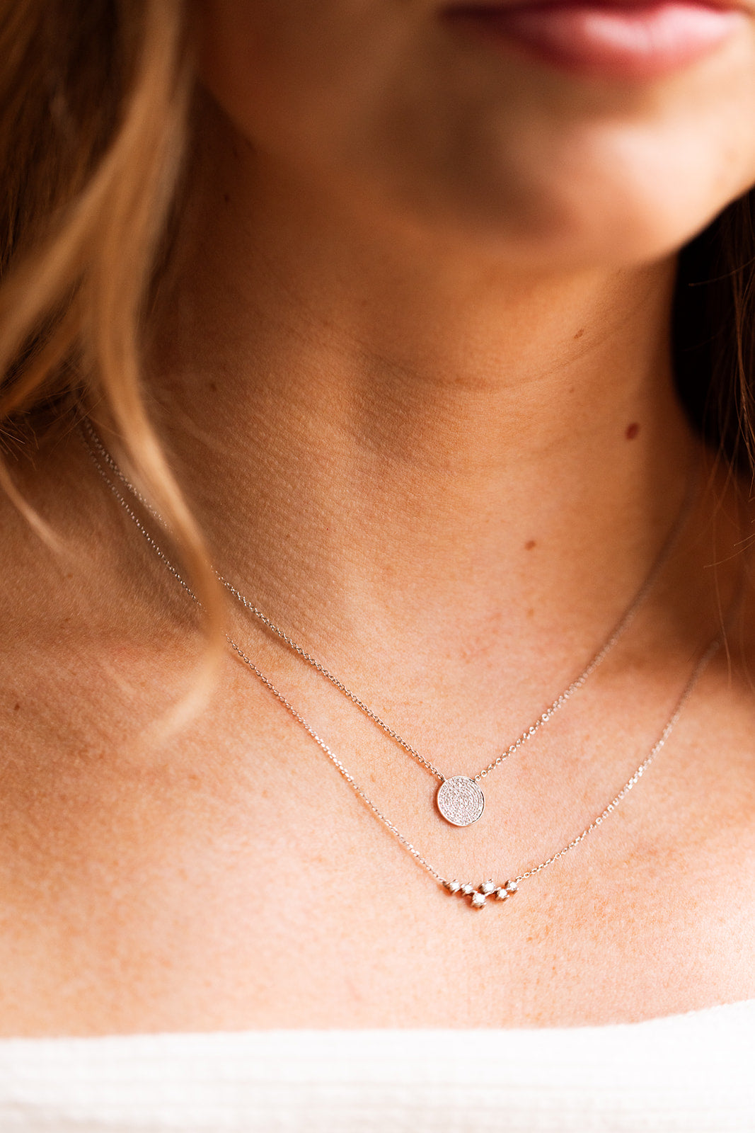 Diamond Disk Necklace -  14k White Gold - 0.15ctw
