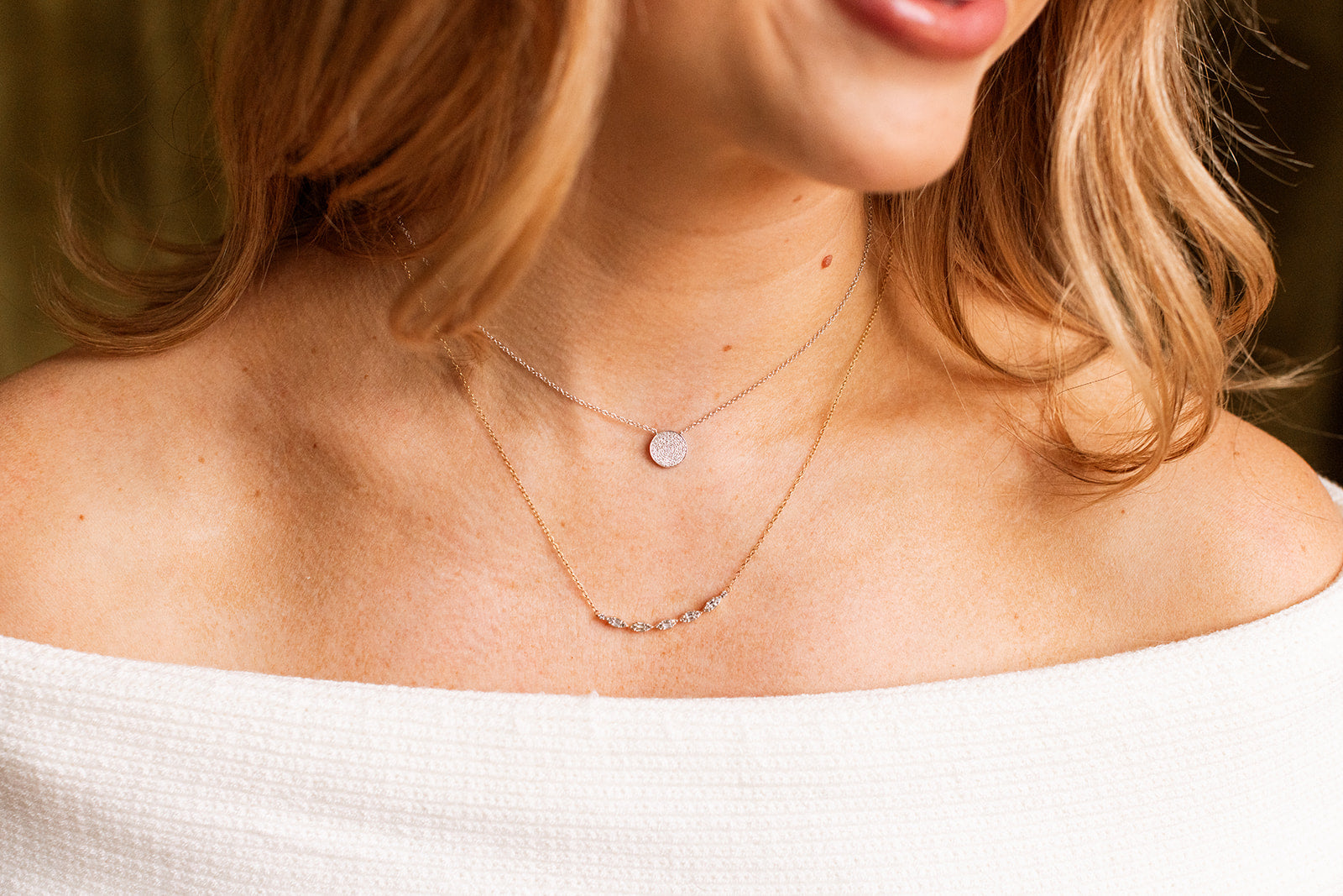 Diamond Disk Necklace -  14k White Gold - 0.15ctw