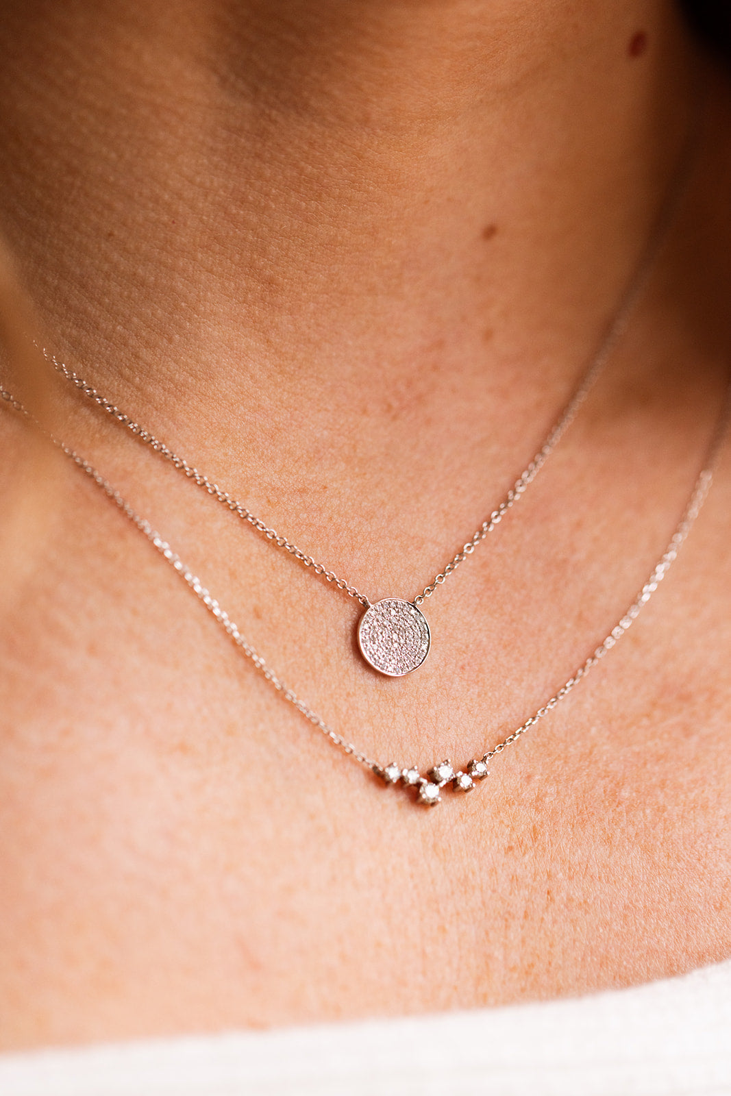 Diamond Disk Necklace -  14k White Gold - 0.15ctw