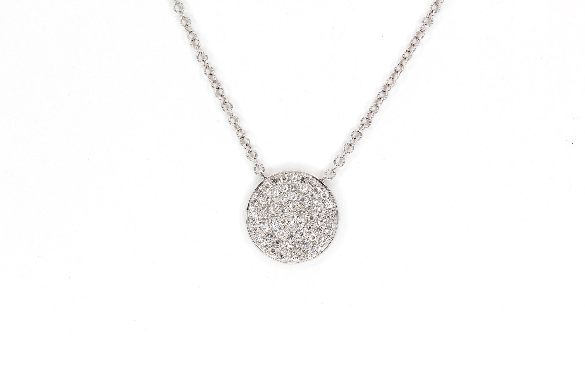 Diamond Disk Necklace -  14k White Gold - 0.15ctw