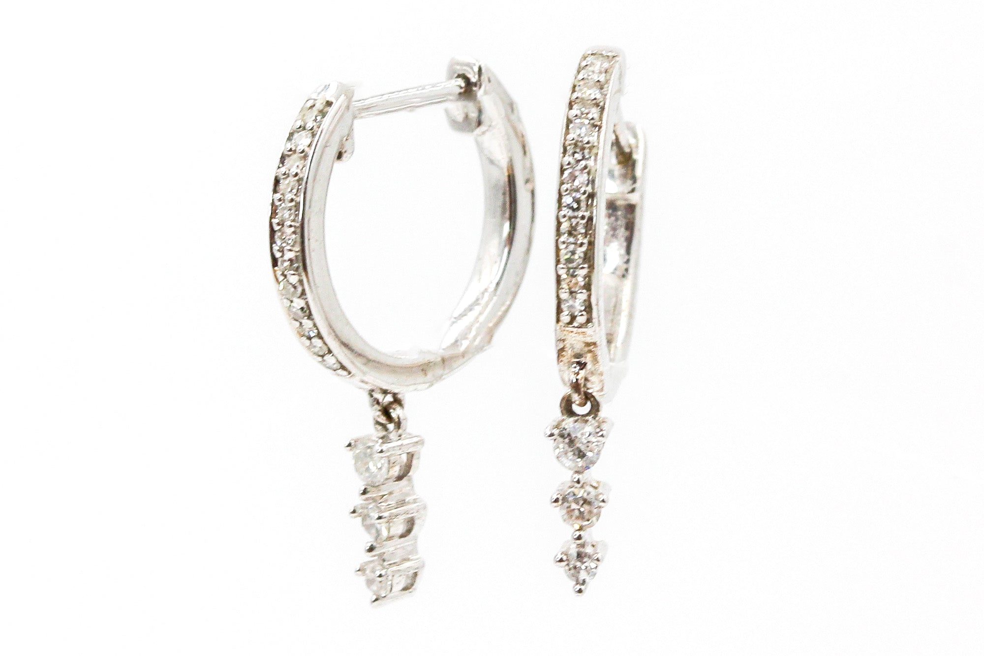 Diamond Drop Huggie Earrings - 925 Silver - 0.21ctw
