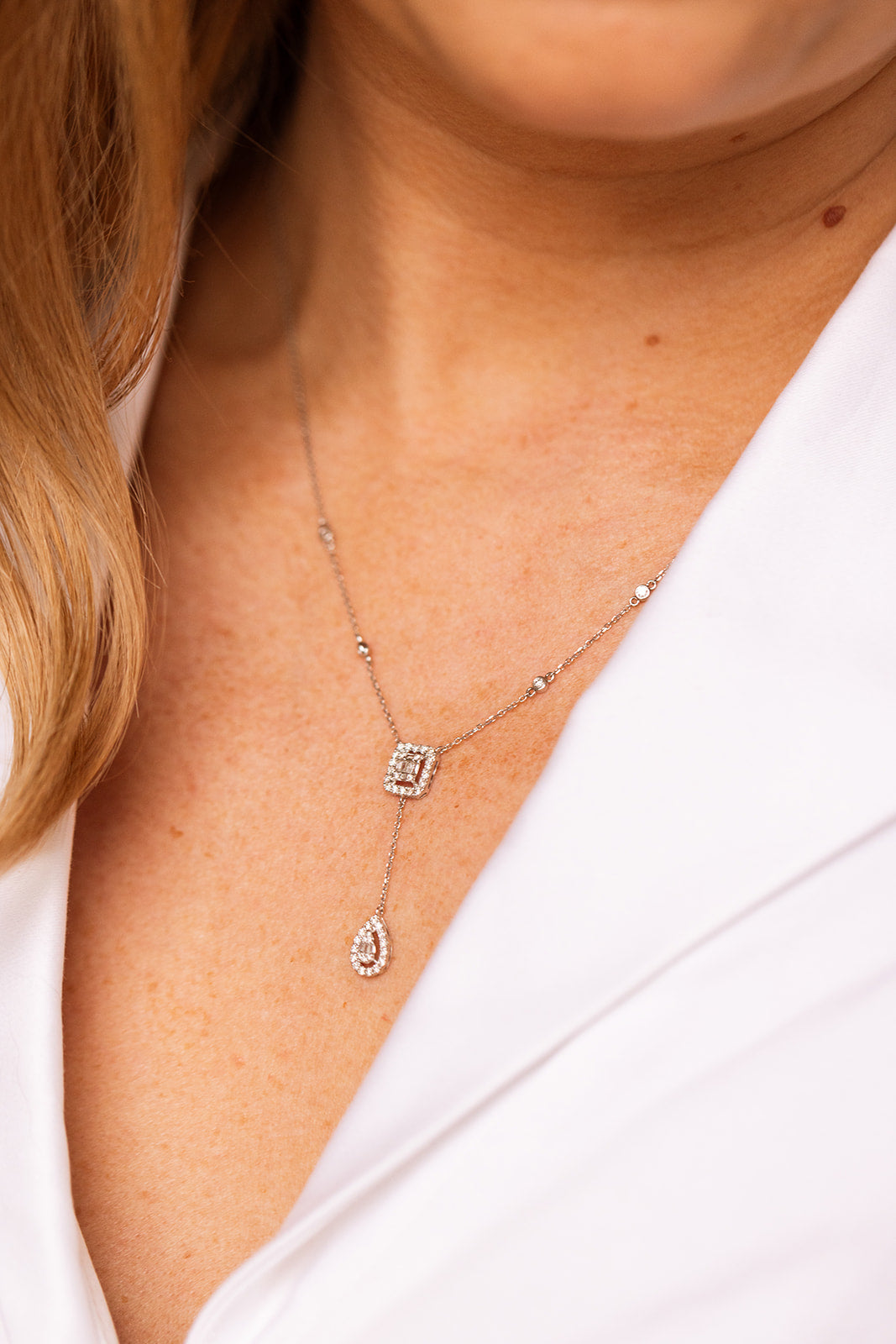 Diamond Drop Pendant Necklace - 18k White Gold - 0.56 ctw
