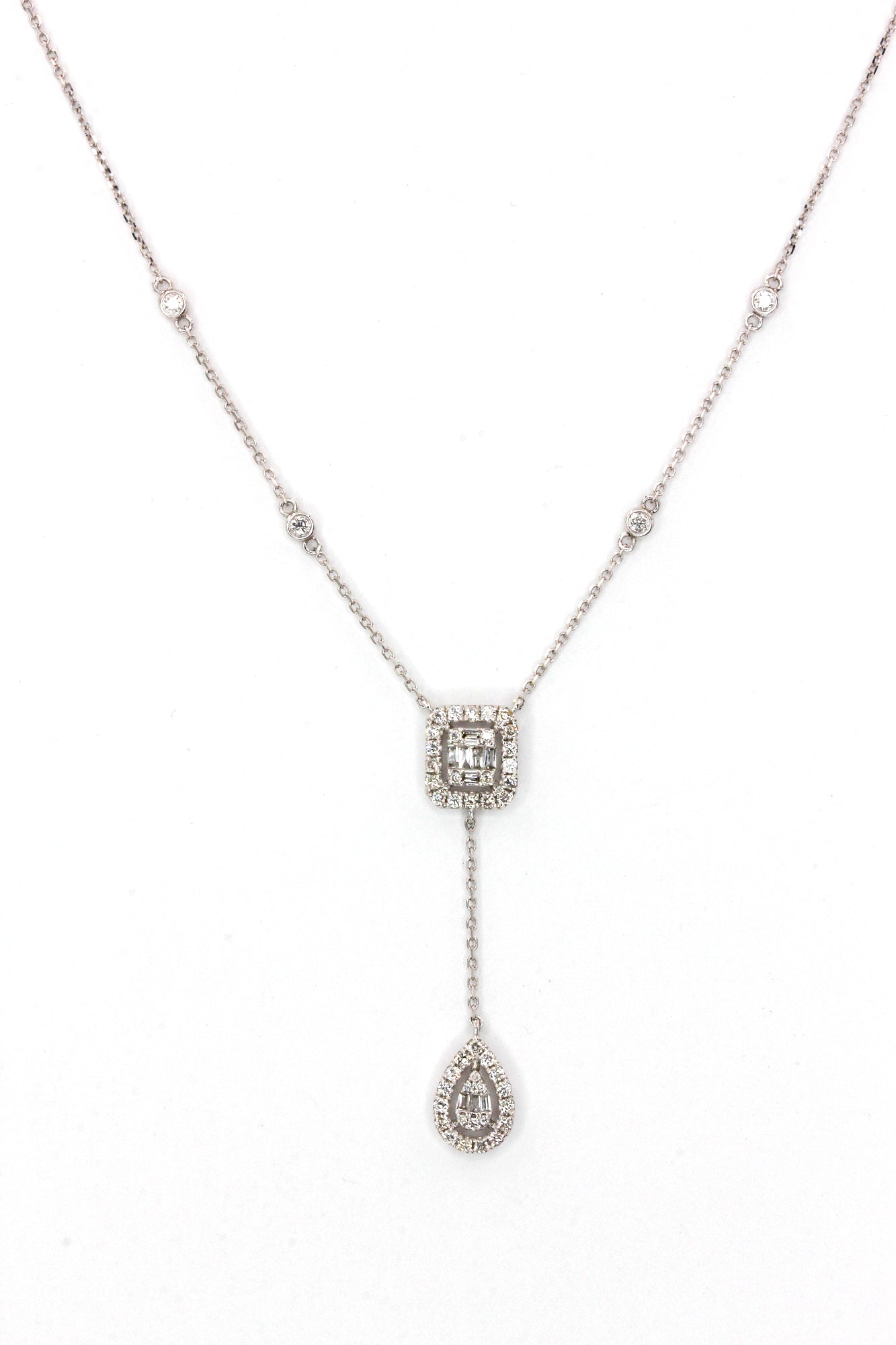 Diamond Drop Pendant Necklace - 18k White Gold - 0.56 ctw