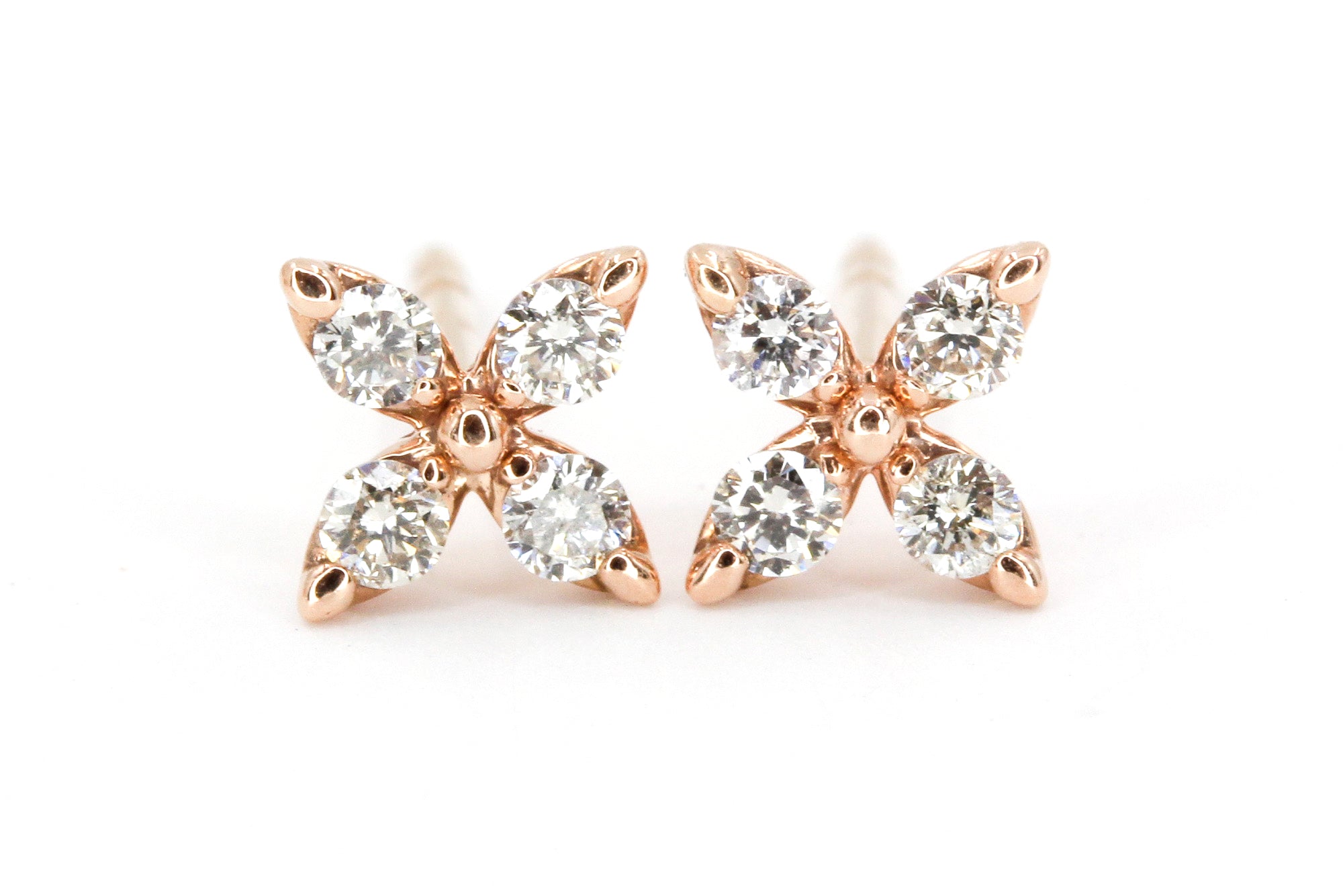 Diamond Floral Stud Earrings - 14k Rose Gold - 0.24ctw