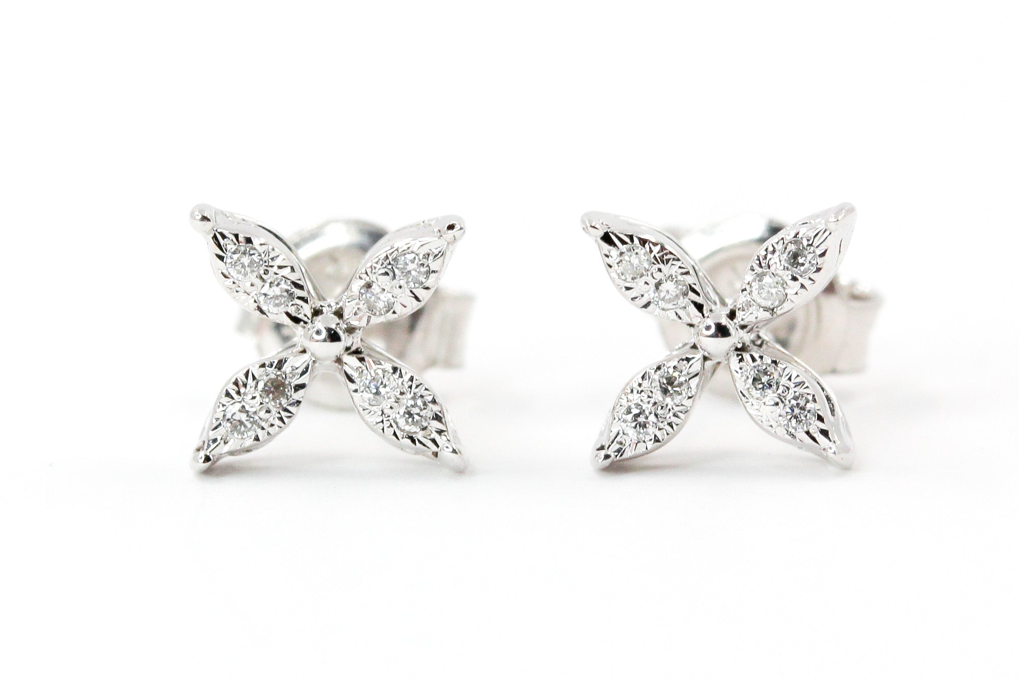 Diamond Floral Stud Earrings - 14k White Gold - 0.16ctw