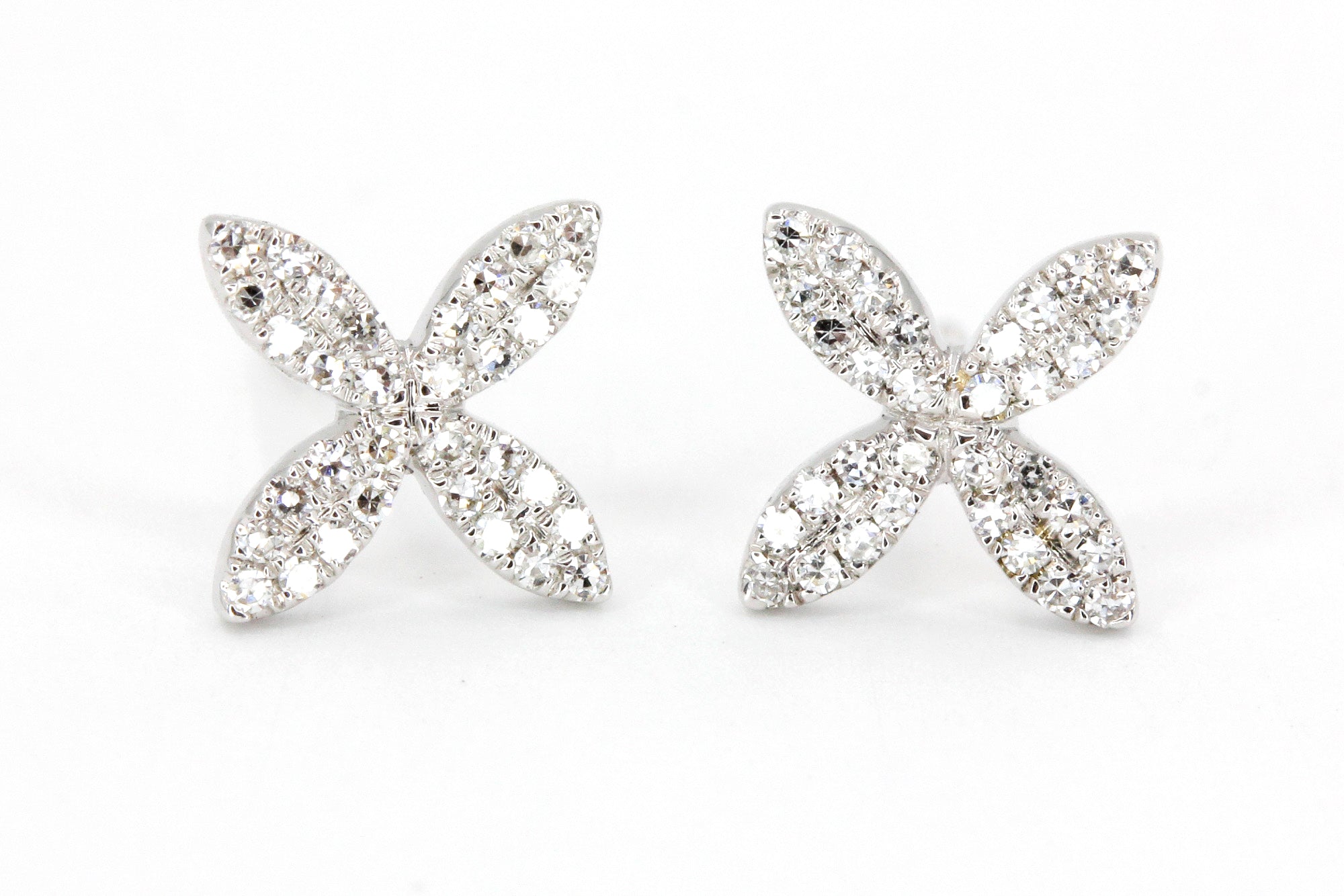Diamond Floral Stud Earrings - 14k White Gold - 0.32ctw