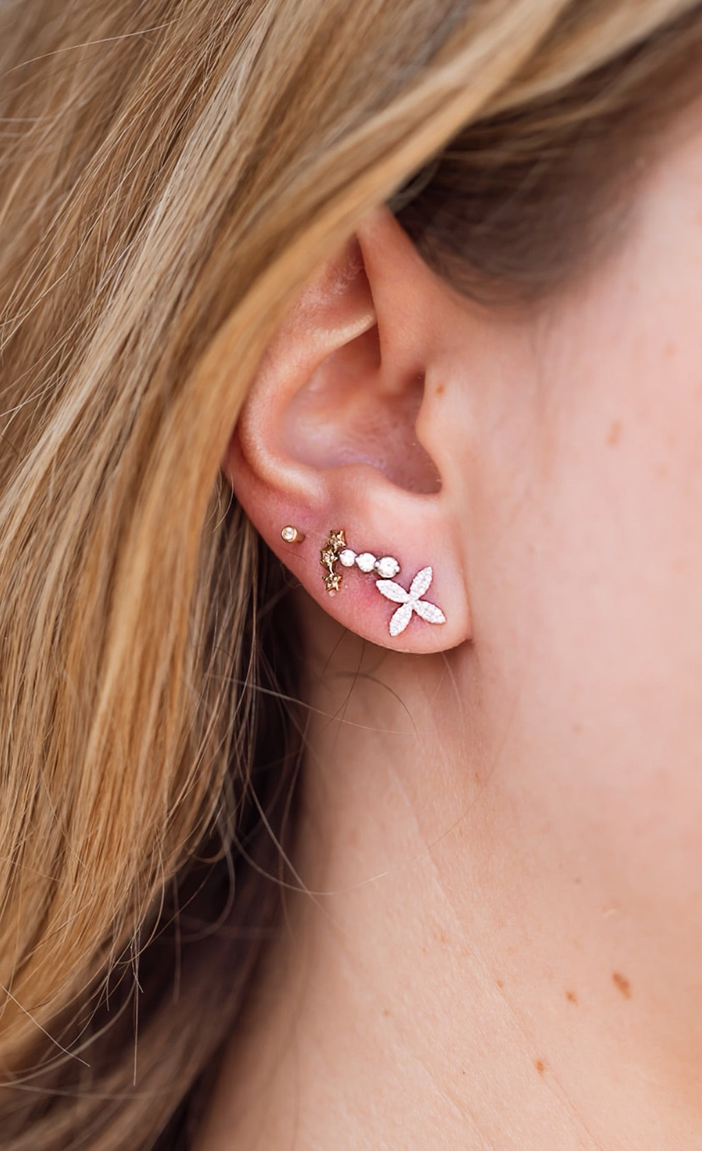 Diamond Floral Stud Earrings - 14k White Gold - 0.32ctw