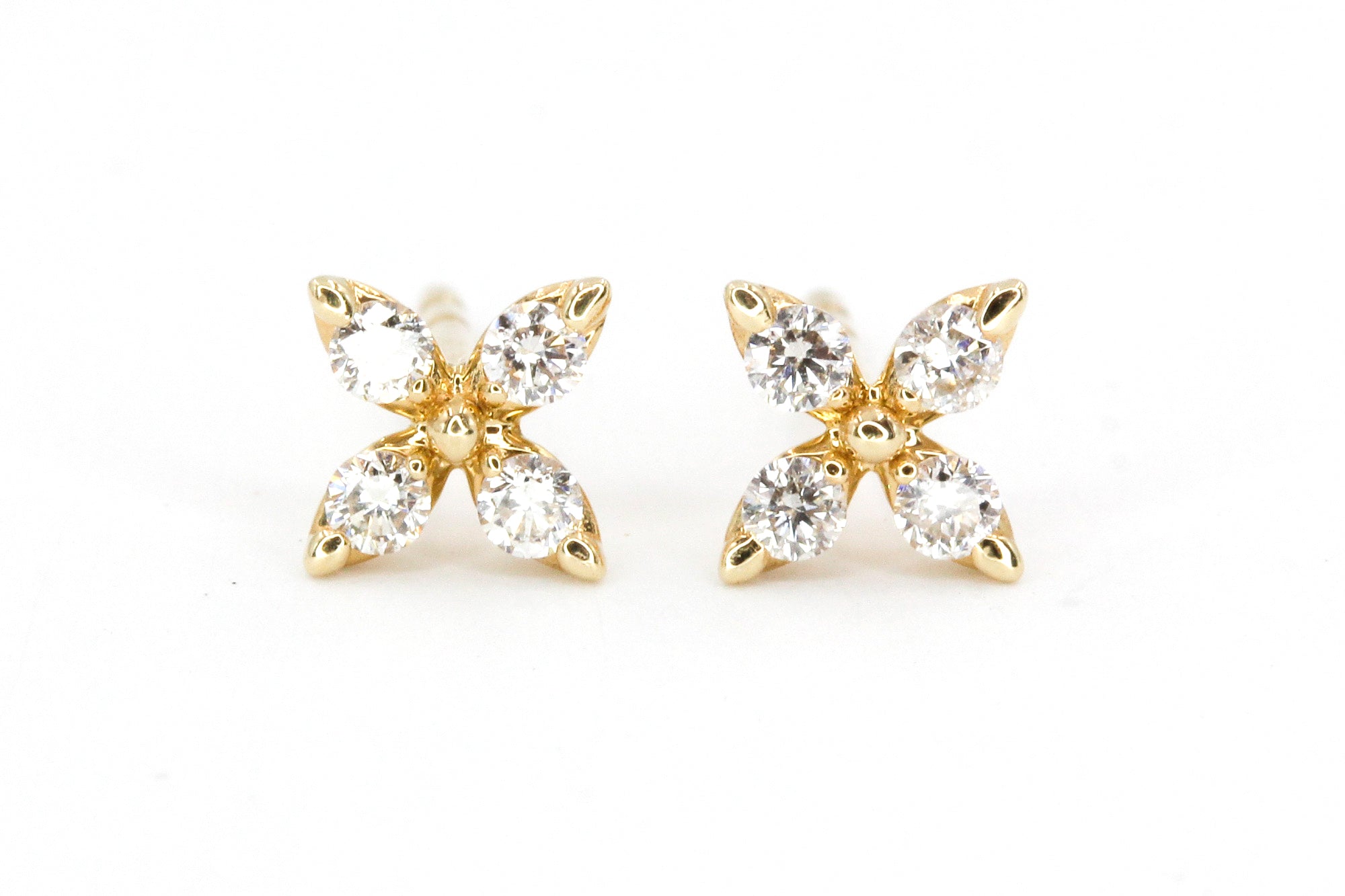 Diamond Floral Stud Earrings - 14k Yellow Gold - 0.24ctw