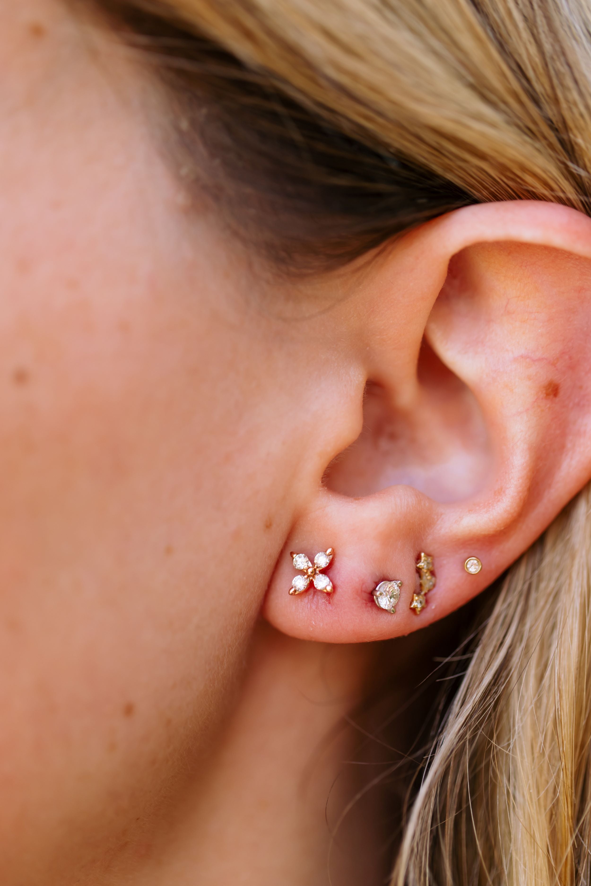 Diamond Floral Stud Earrings - 14k Yellow Gold - 0.24ctw