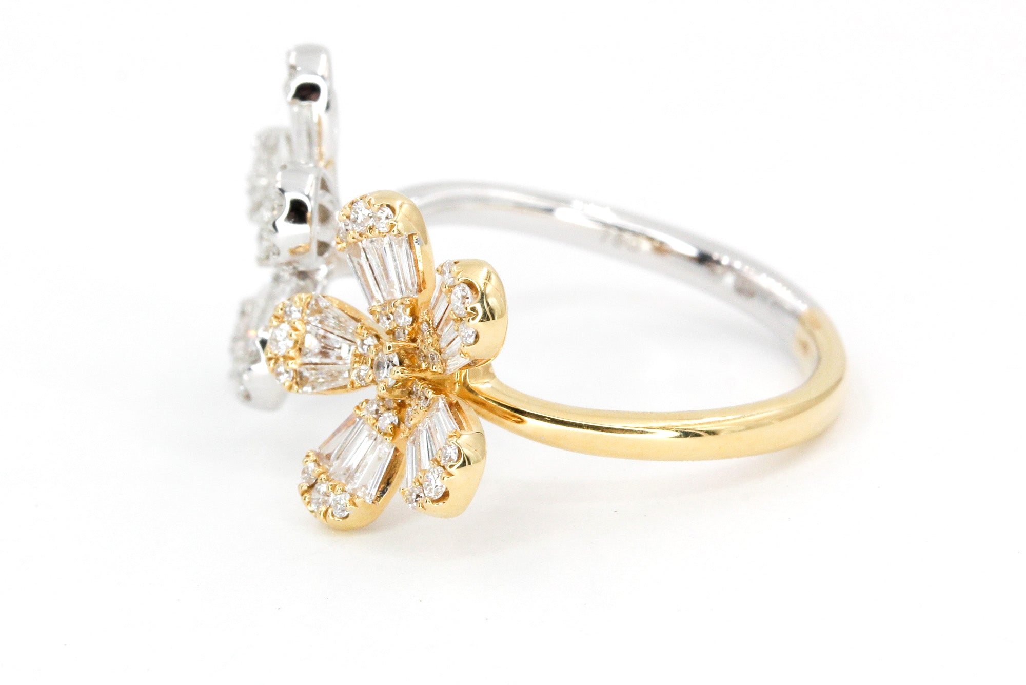 Diamond Flower Bypass Ring - 18k Two Tone Gold - 1.00ctw