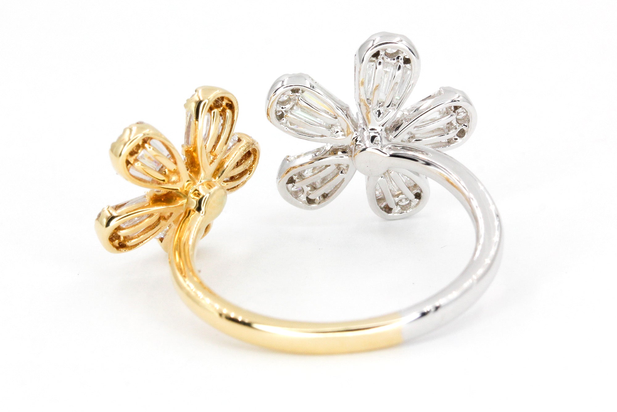 Diamond Flower Bypass Ring - 18k Two Tone Gold - 1.00ctw