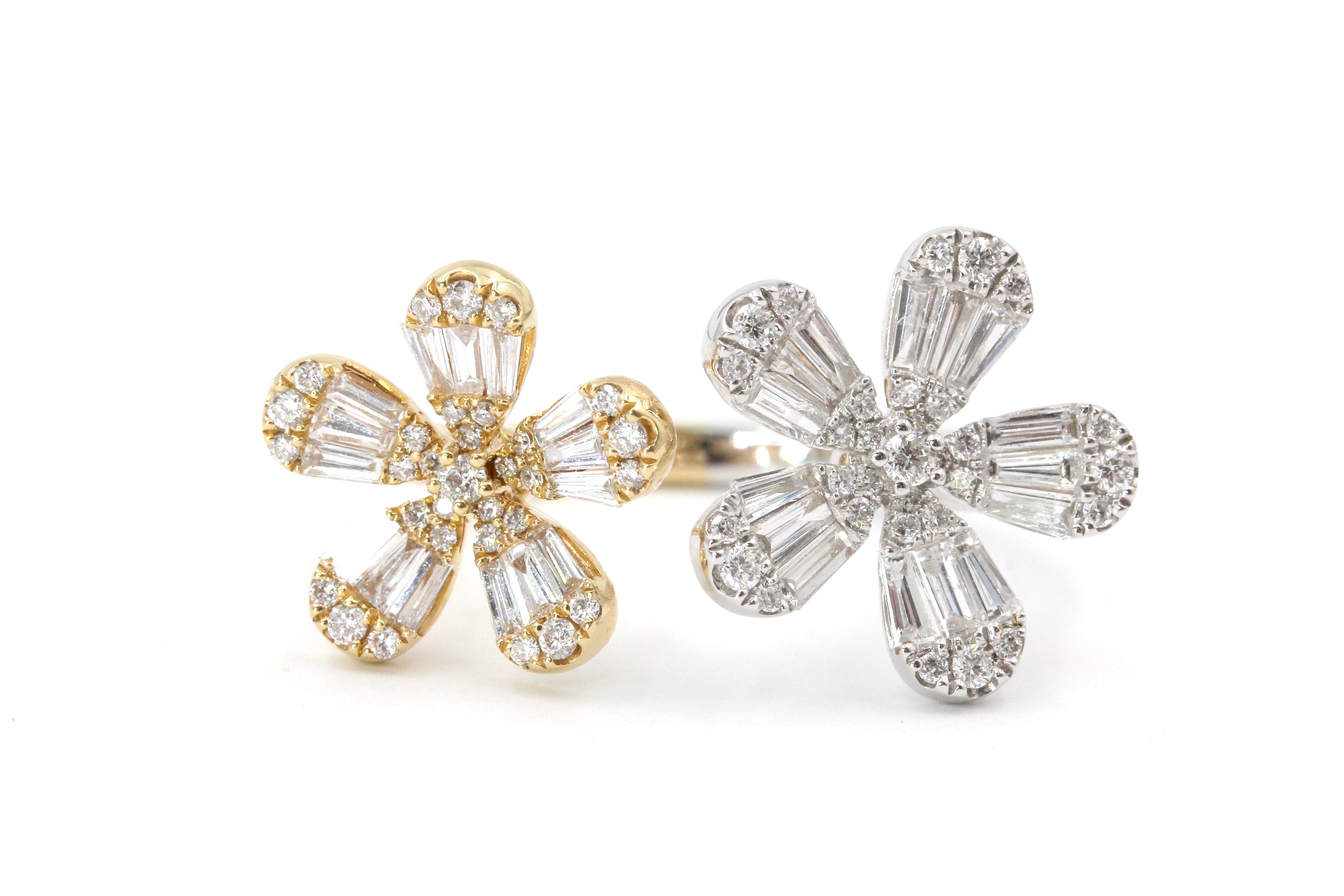 Diamond Flower Bypass Ring - 18k Two Tone Gold - 1.00ctw