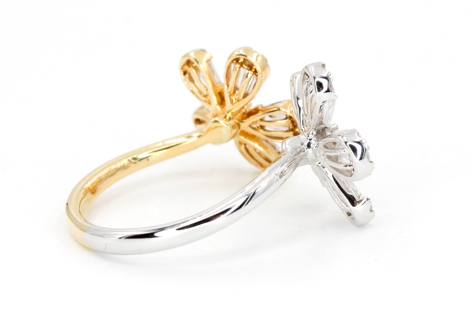 Diamond Flower Bypass Ring - 18k Two Tone Gold - 1.00ctw