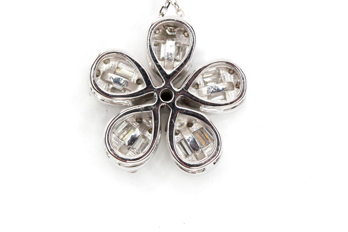 Diamond Flower Pendant Necklace - 14k White Gold - 0.46ctw