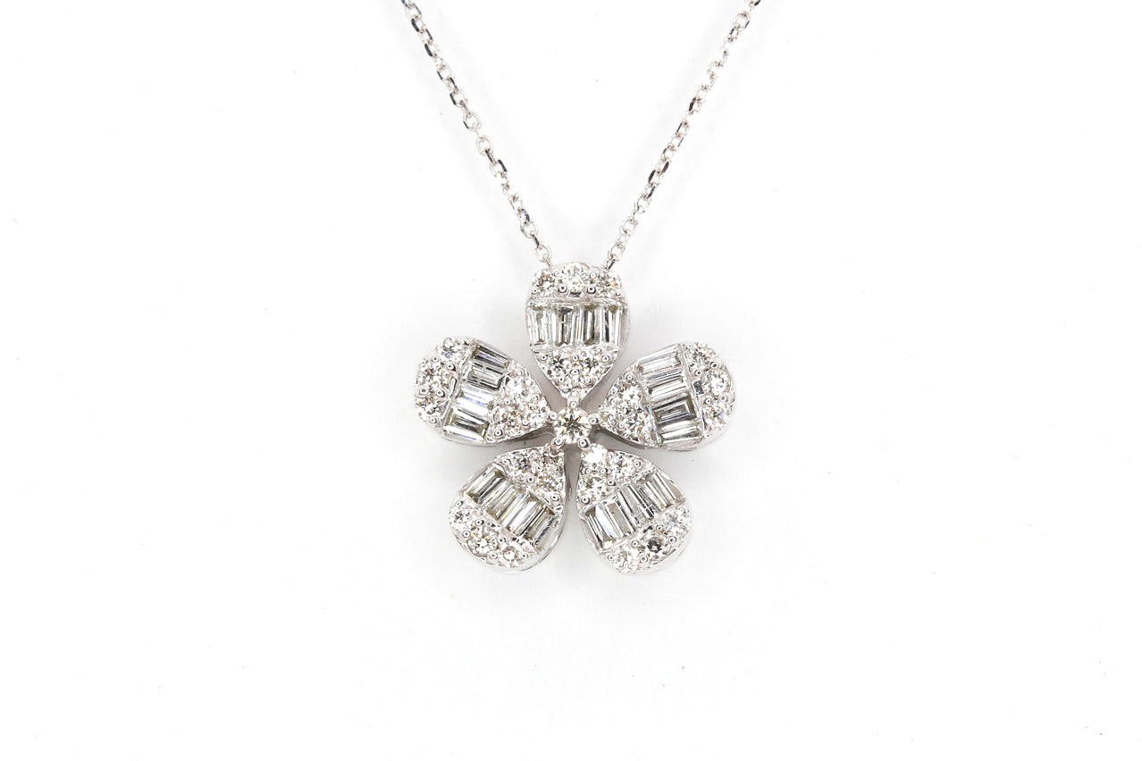 Diamond Flower Pendant Necklace - 14k White Gold - 0.46ctw