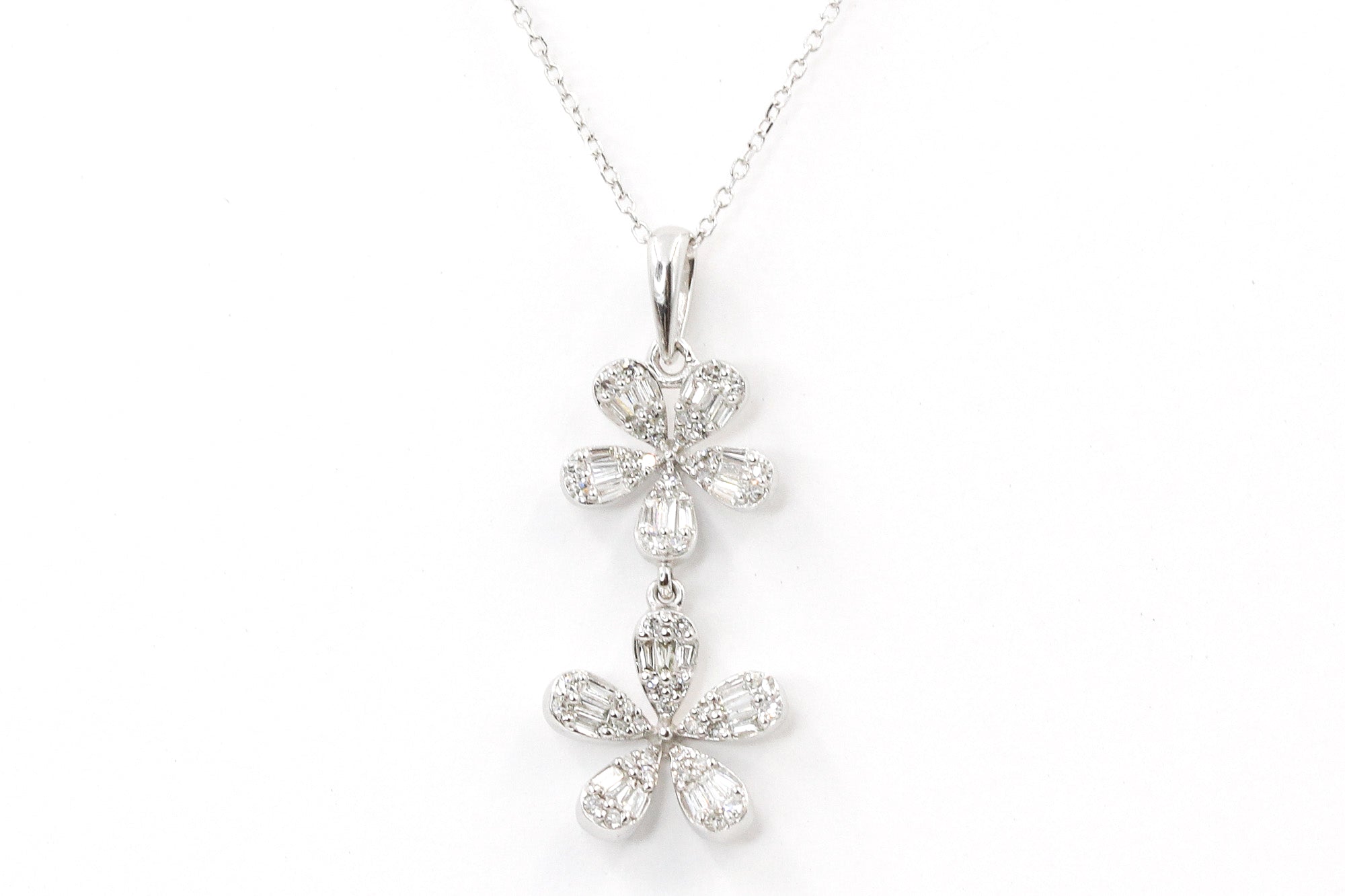 Diamond Flower Pendant Necklace - 14k White Gold - 0.45ctw