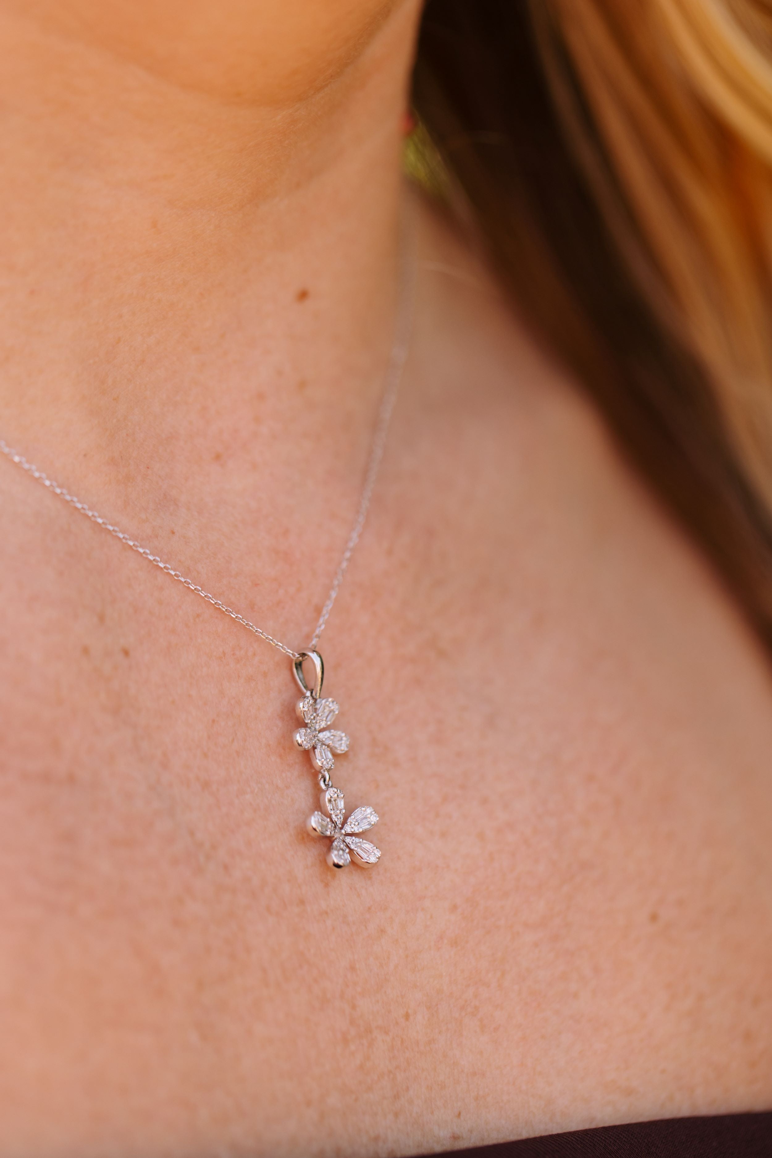 Diamond Flower Pendant Necklace - 14k White Gold - 0.45ctw