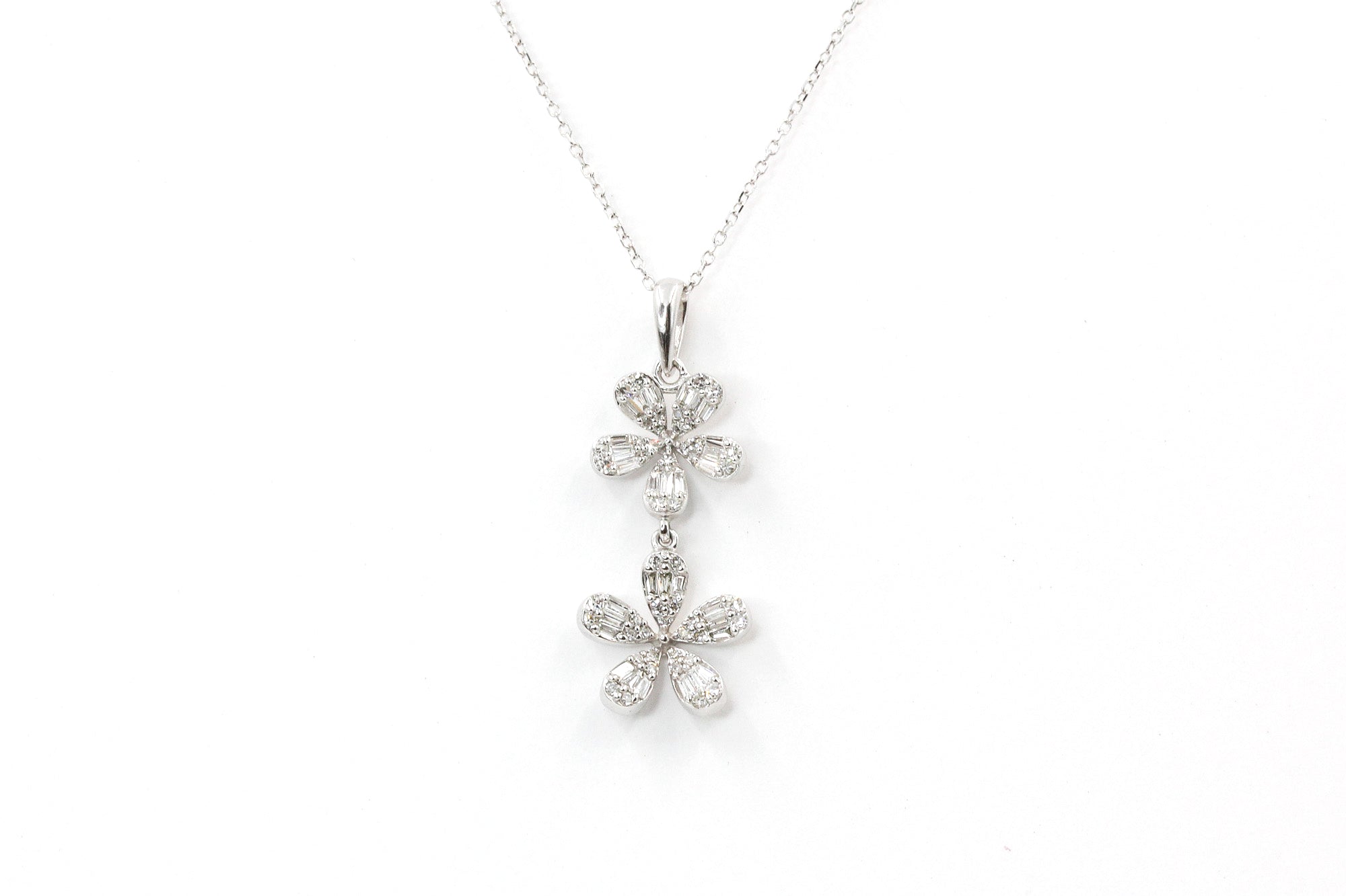 Diamond Flower Pendant Necklace - 14k White Gold - 0.45ctw