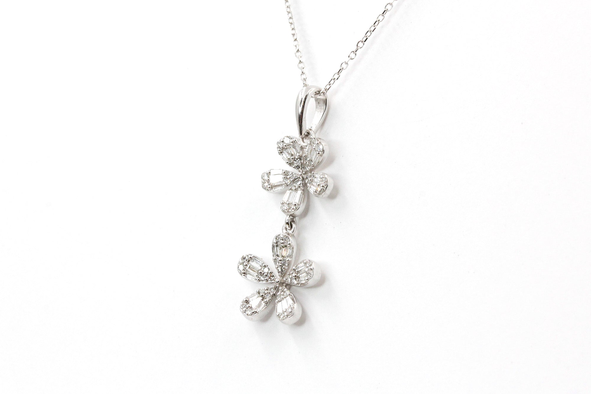 Diamond Flower Pendant Necklace - 14k White Gold - 0.45ctw