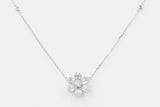 Diamond Flower Pendant Necklace - 18k White Gold - 0.90ctw