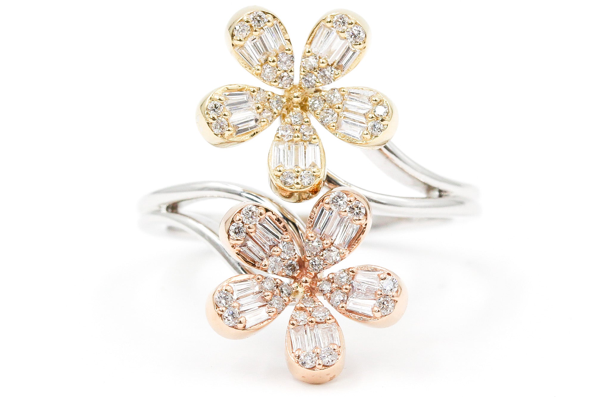 Diamond Flower Ring - 14k Tri-Color Gold - 0.50ctw