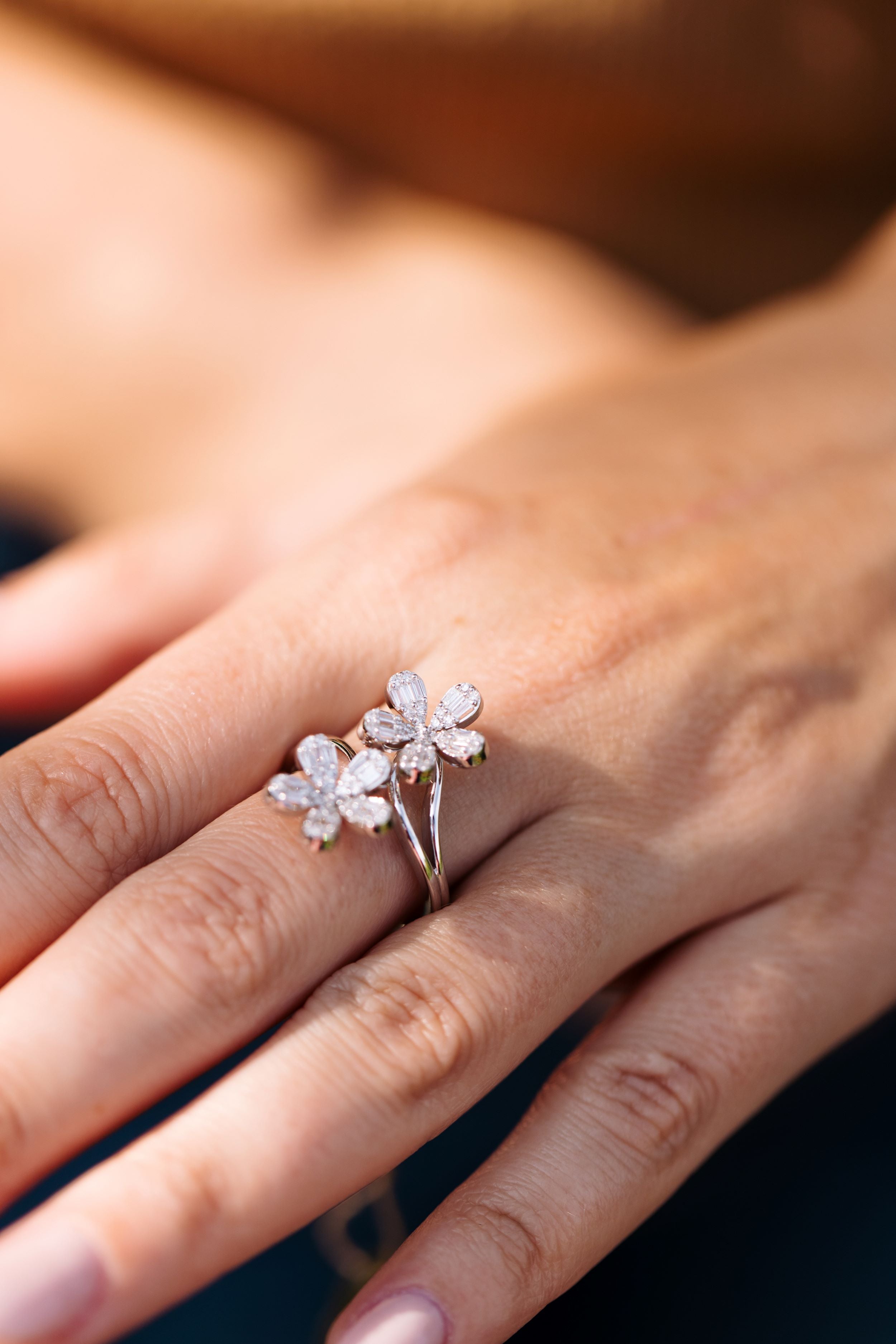 Diamond Flower Ring - 14k White Gold - 0.50ctw