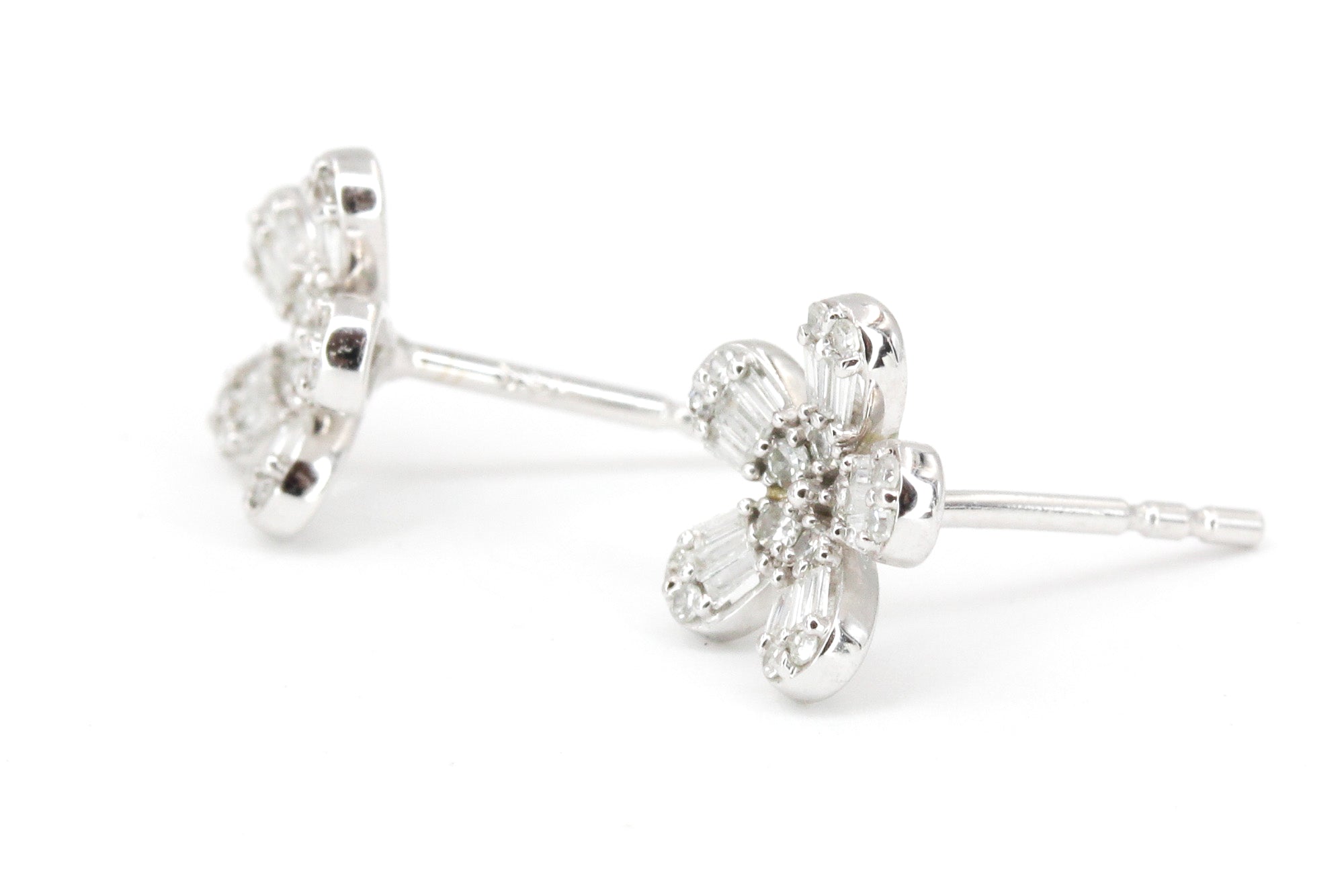 Diamond Flower Stud Earrings - 14k White Gold - 0.27ctw