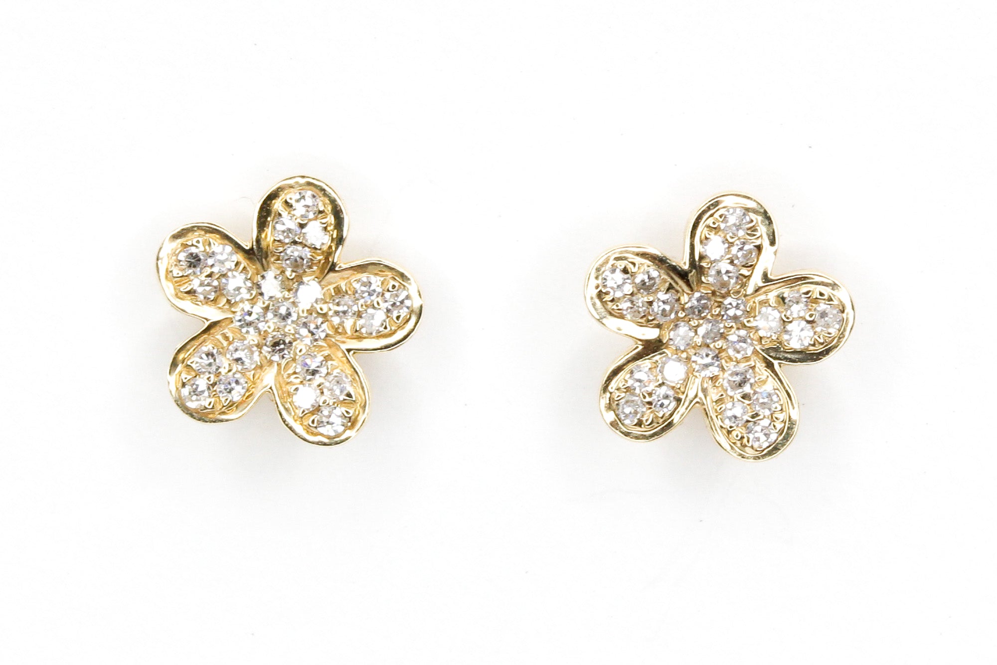 Diamond Flower Stud Earrings - 14k Yellow Gold - 0.16ctw